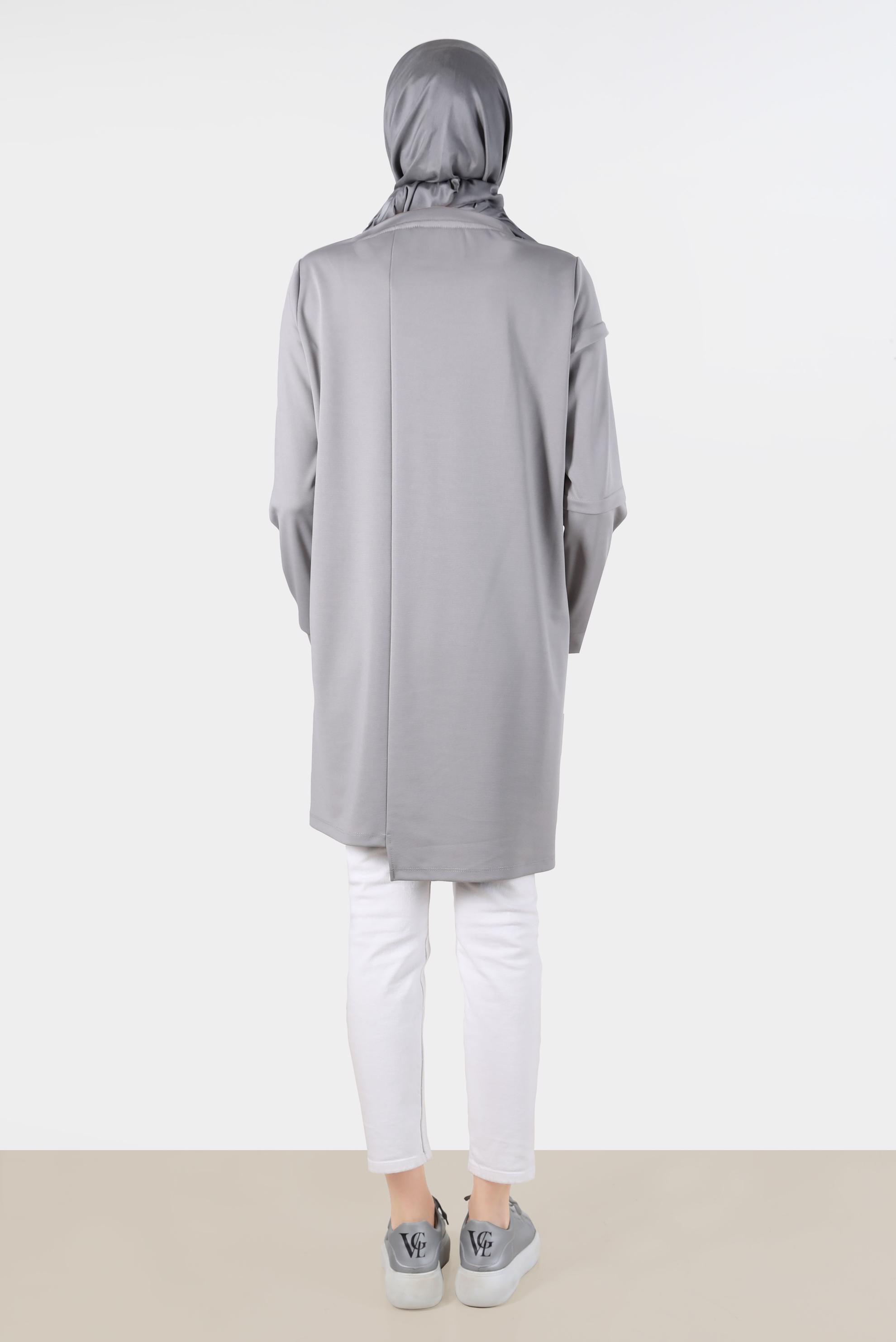 Tesettür giyim GRİ CEP DETAYLI EŞOFMAN TUNİK 42853 