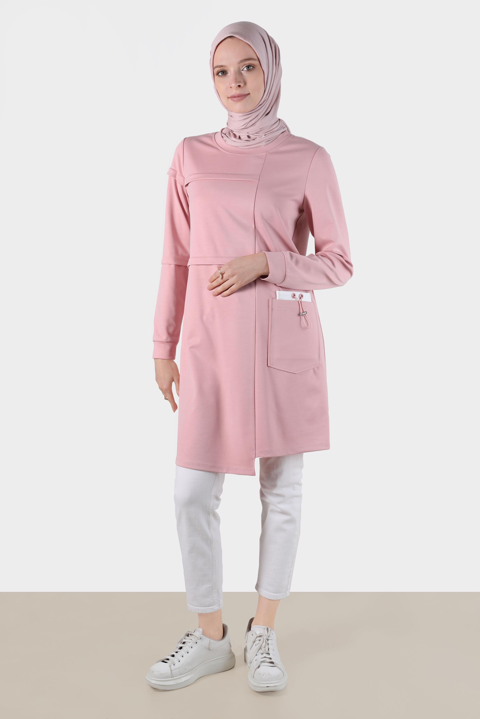 Tesettür giyim PUDRA CEP DETAYLI EŞOFMAN TUNİK 42853 