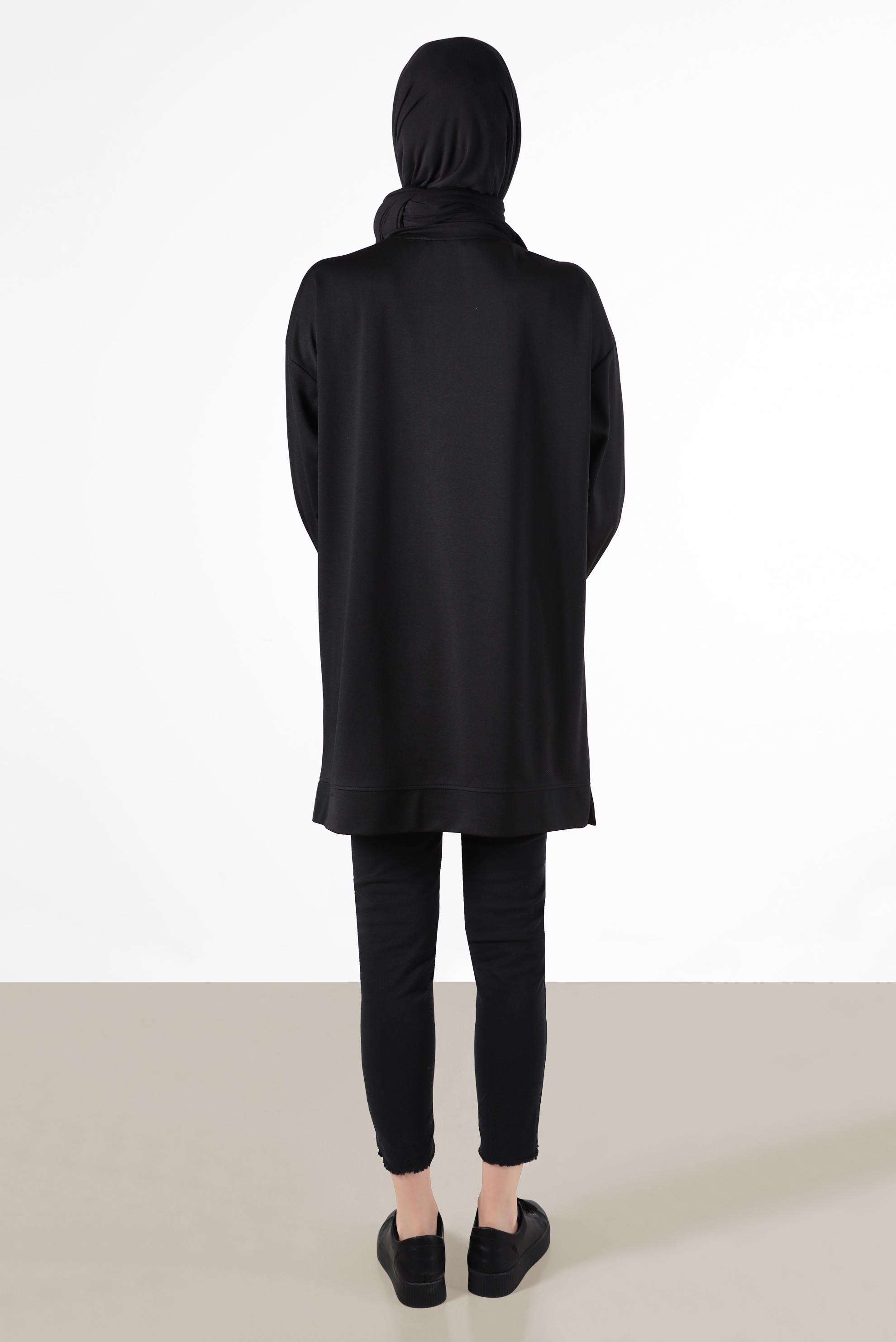 Tesettür giyim SİYAH KUŞGÖZÜ DETAYLI CEPLİ EŞOFMAN TUNİK 42854