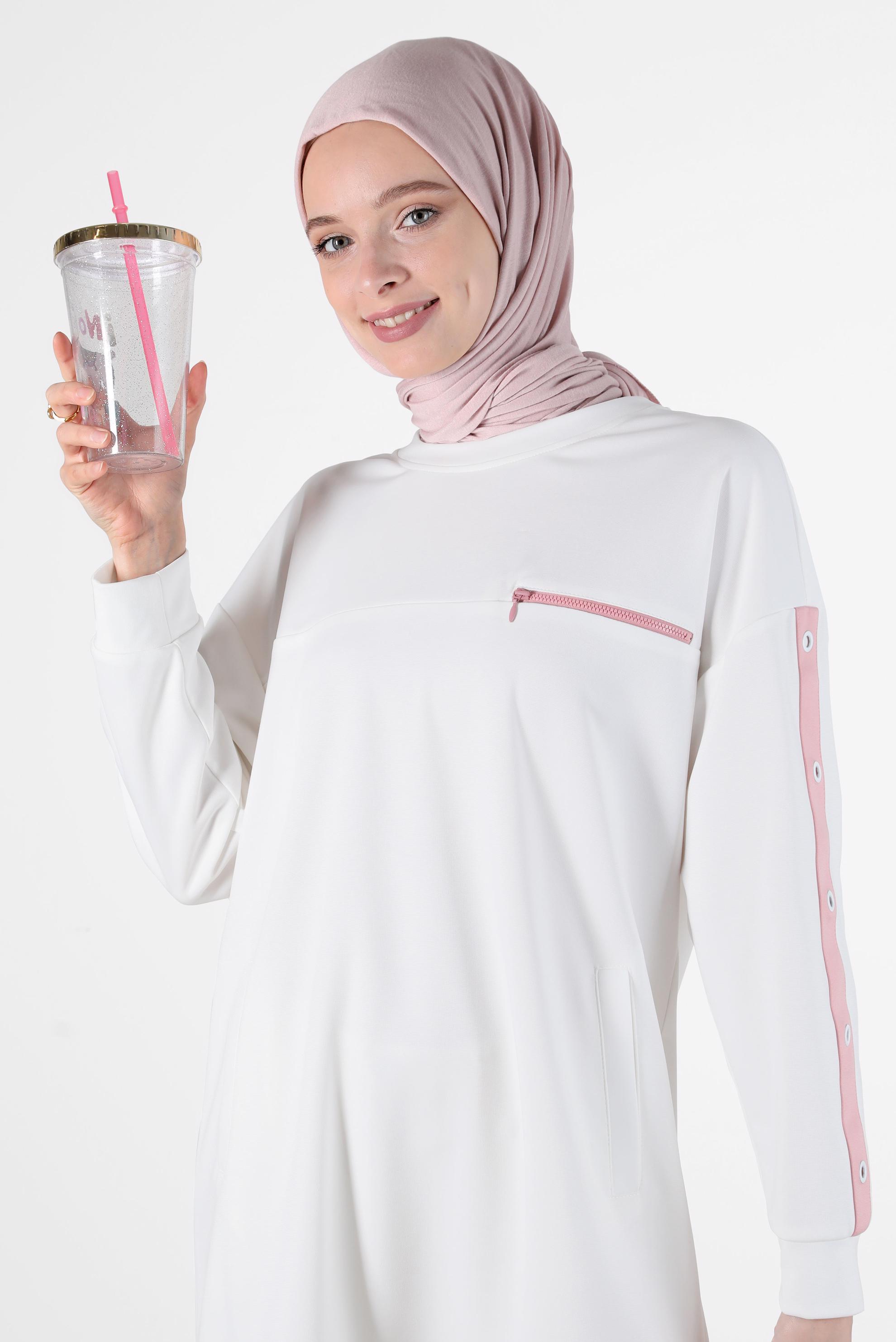 Vêtements hijab BLANC TUNIQUE DE SURVÊTEMENT DÉTAIL ŒILLET AVEC POCHE 42854