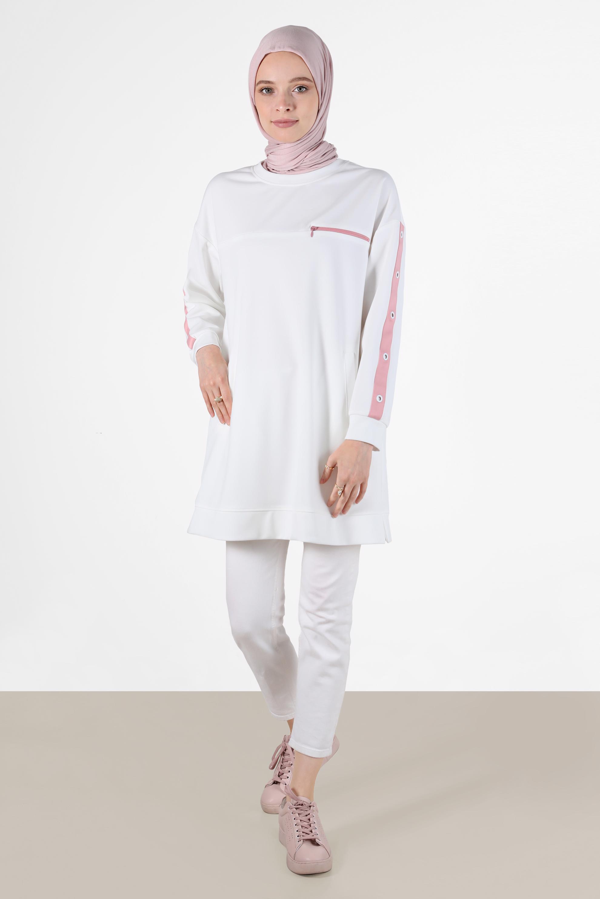 Vêtements hijab BLANC TUNIQUE DE SURVÊTEMENT DÉTAIL ŒILLET AVEC POCHE 42854