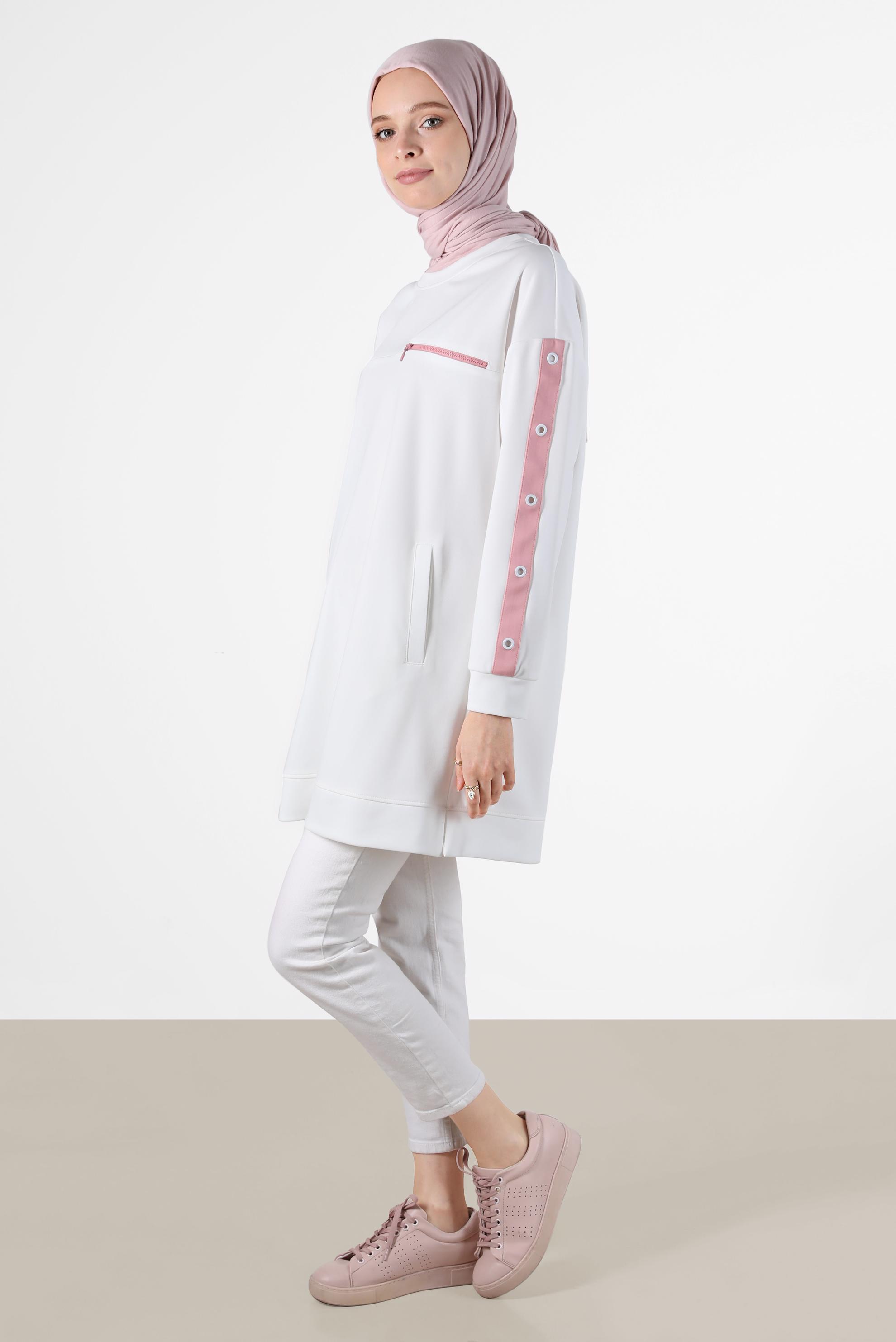Vêtements hijab BLANC TUNIQUE DE SURVÊTEMENT DÉTAIL ŒILLET AVEC POCHE 42854