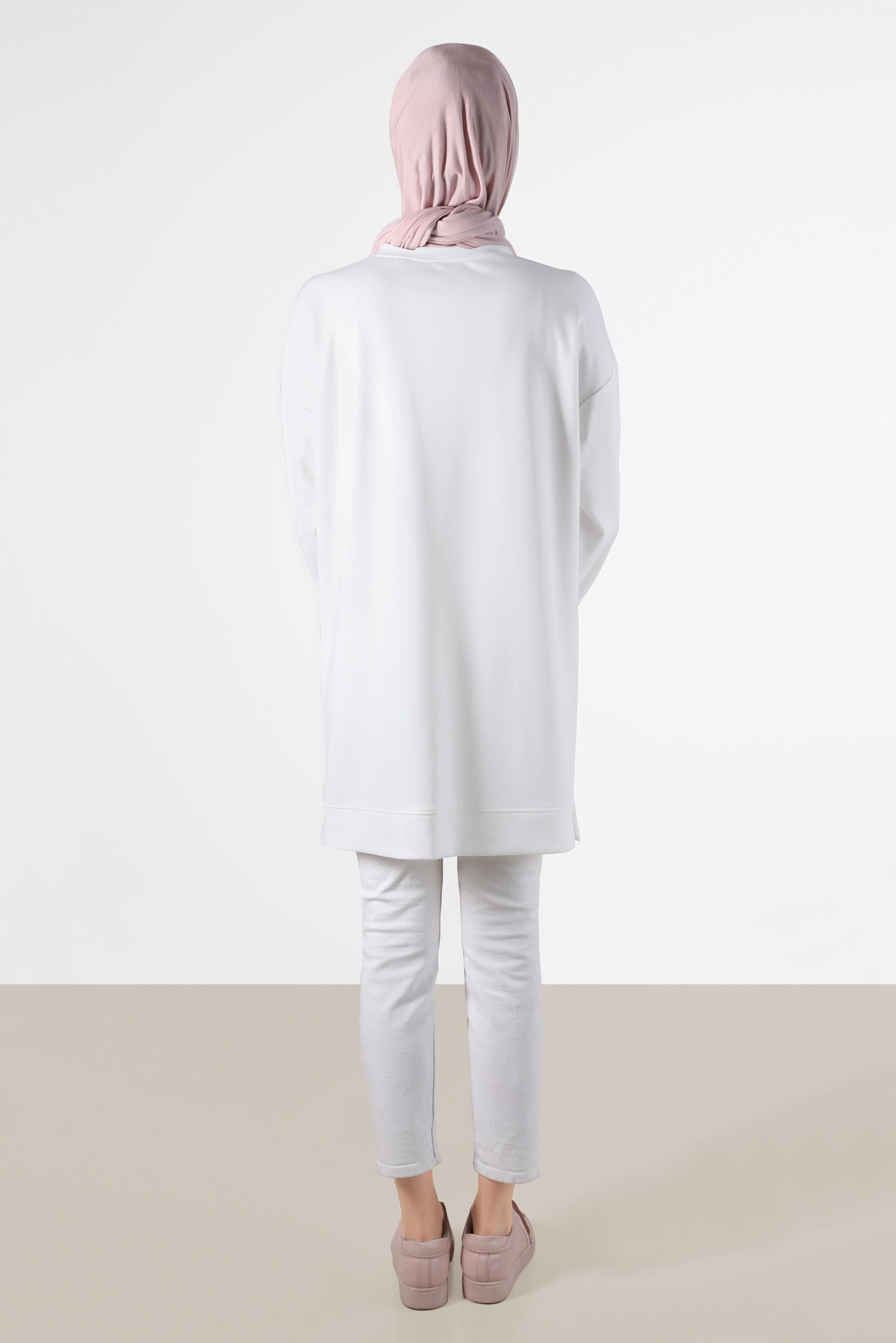 Vêtements hijab BLANC TUNIQUE DE SURVÊTEMENT DÉTAIL ŒILLET AVEC POCHE 42854