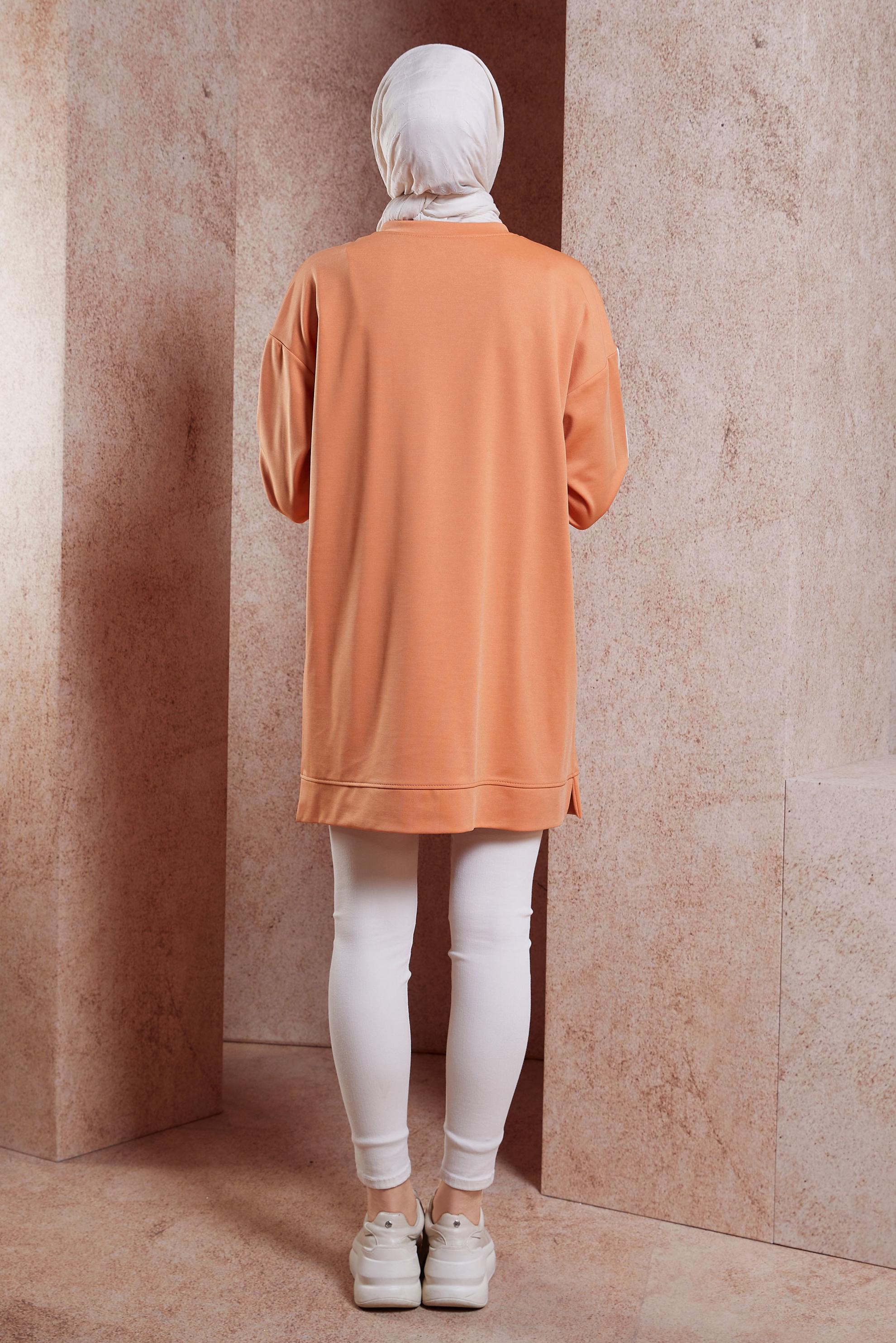 Tesettür giyim TURUNCU KUŞGÖZÜ DETAYLI CEPLİ EŞOFMAN TUNİK 42854