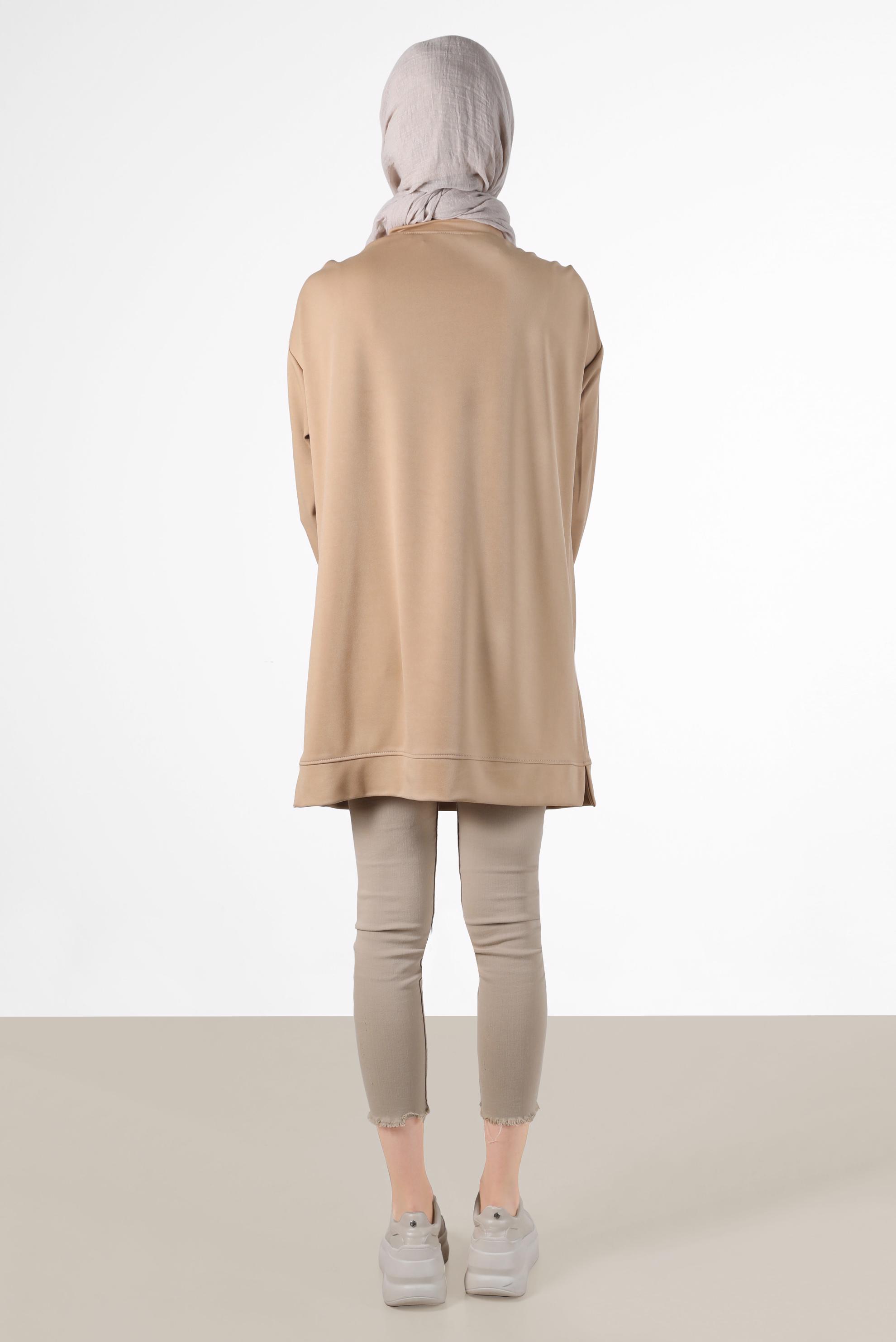 Tesettür giyim KAHVE KUŞGÖZÜ DETAYLI CEPLİ EŞOFMAN TUNİK 42854