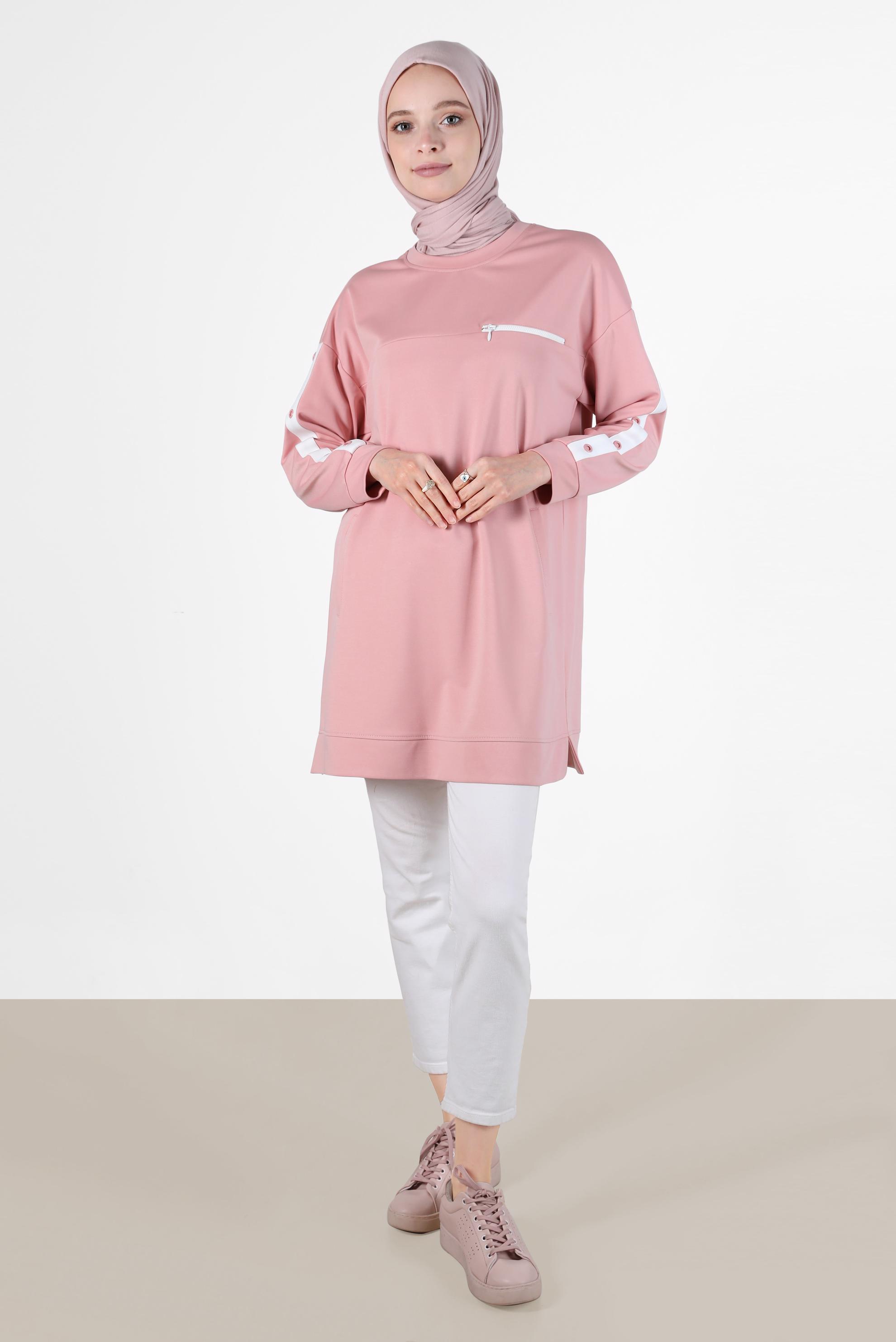 Tesettür giyim PUDRA KUŞGÖZÜ DETAYLI CEPLİ EŞOFMAN TUNİK 42854