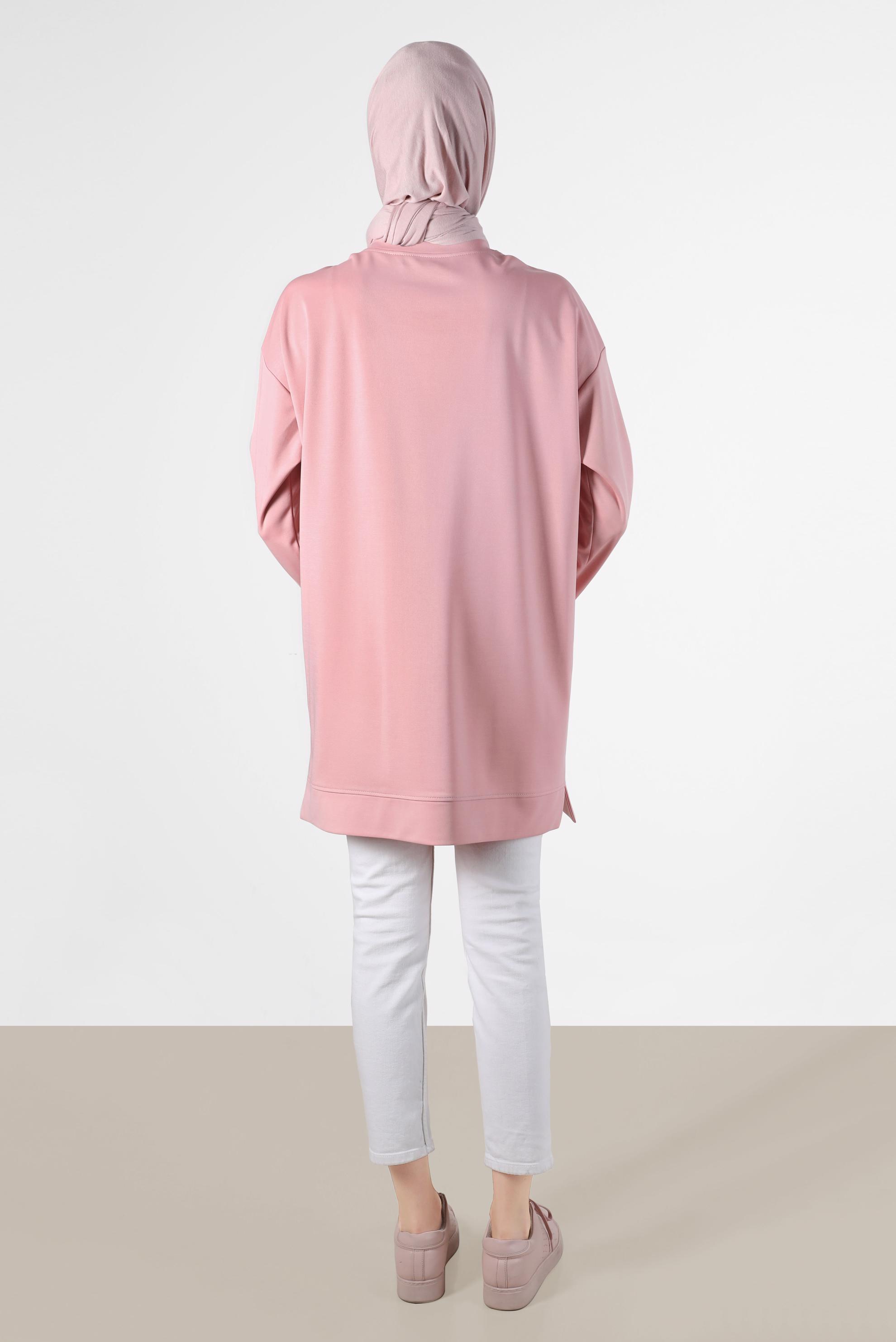 Tesettür giyim PUDRA KUŞGÖZÜ DETAYLI CEPLİ EŞOFMAN TUNİK 42854