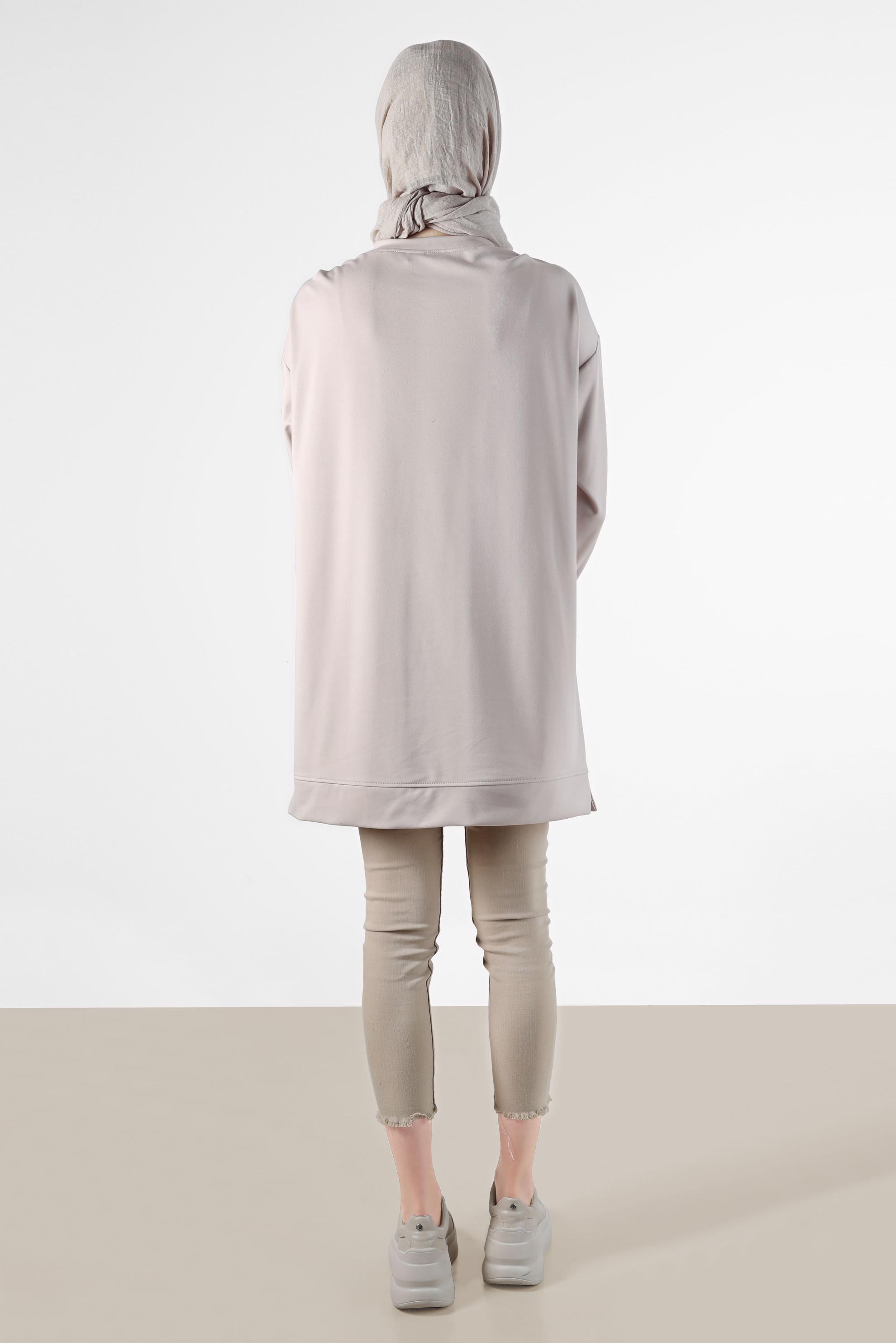 Vêtements hijab BEIGE TUNIQUE DE SURVÊTEMENT DÉTAIL ŒILLET AVEC POCHE 42854