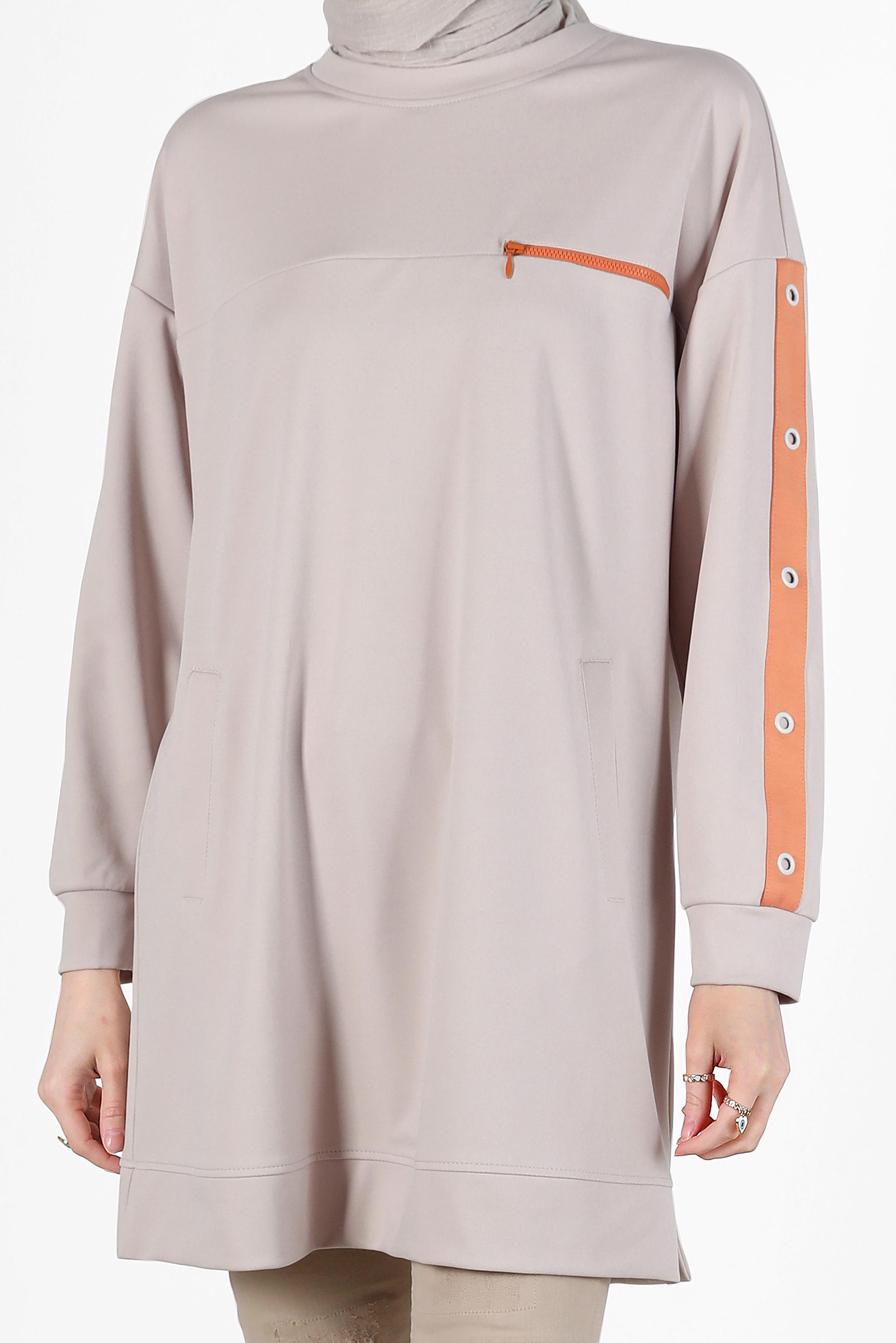 Vêtements hijab BEIGE TUNIQUE DE SURVÊTEMENT DÉTAIL ŒILLET AVEC POCHE 42854