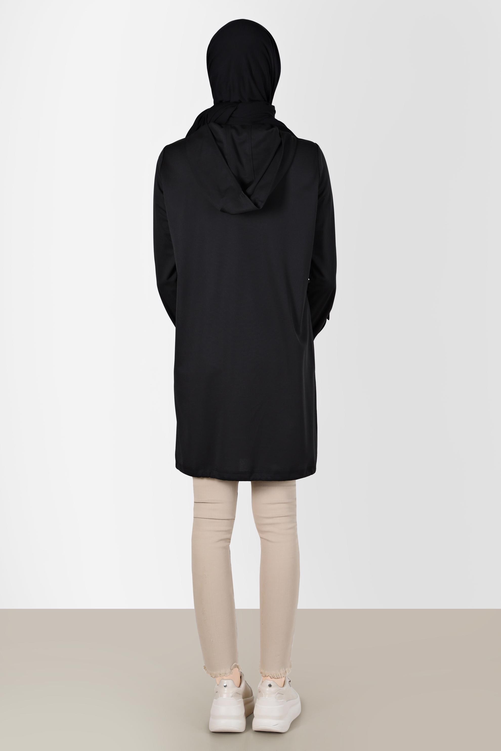 Tesettür giyim SİYAH KAPÜŞONLU EŞOFMAN TUNİK 42855
