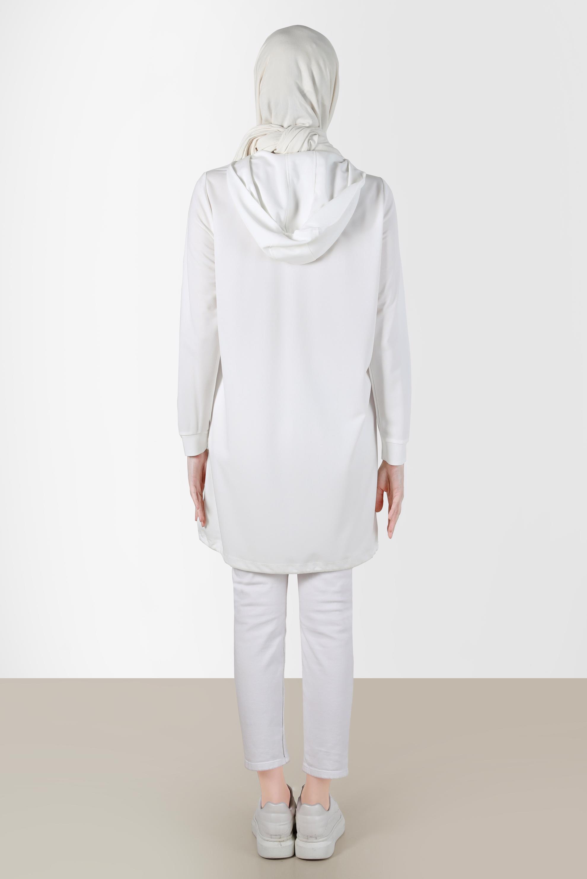 Tesettür giyim BEYAZ KAPÜŞONLU EŞOFMAN TUNİK 42855