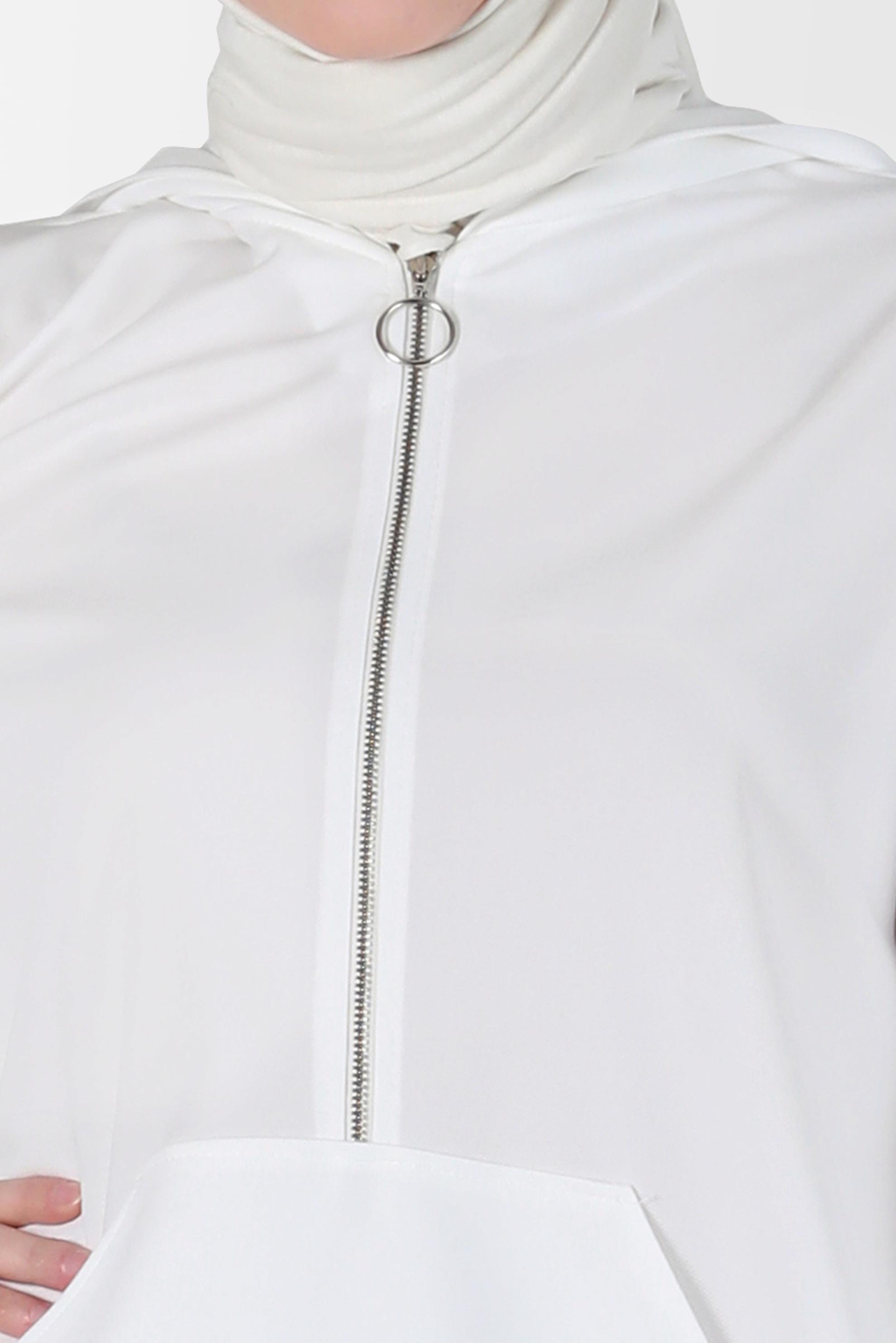 Tesettür giyim BEYAZ KAPÜŞONLU EŞOFMAN TUNİK 42855