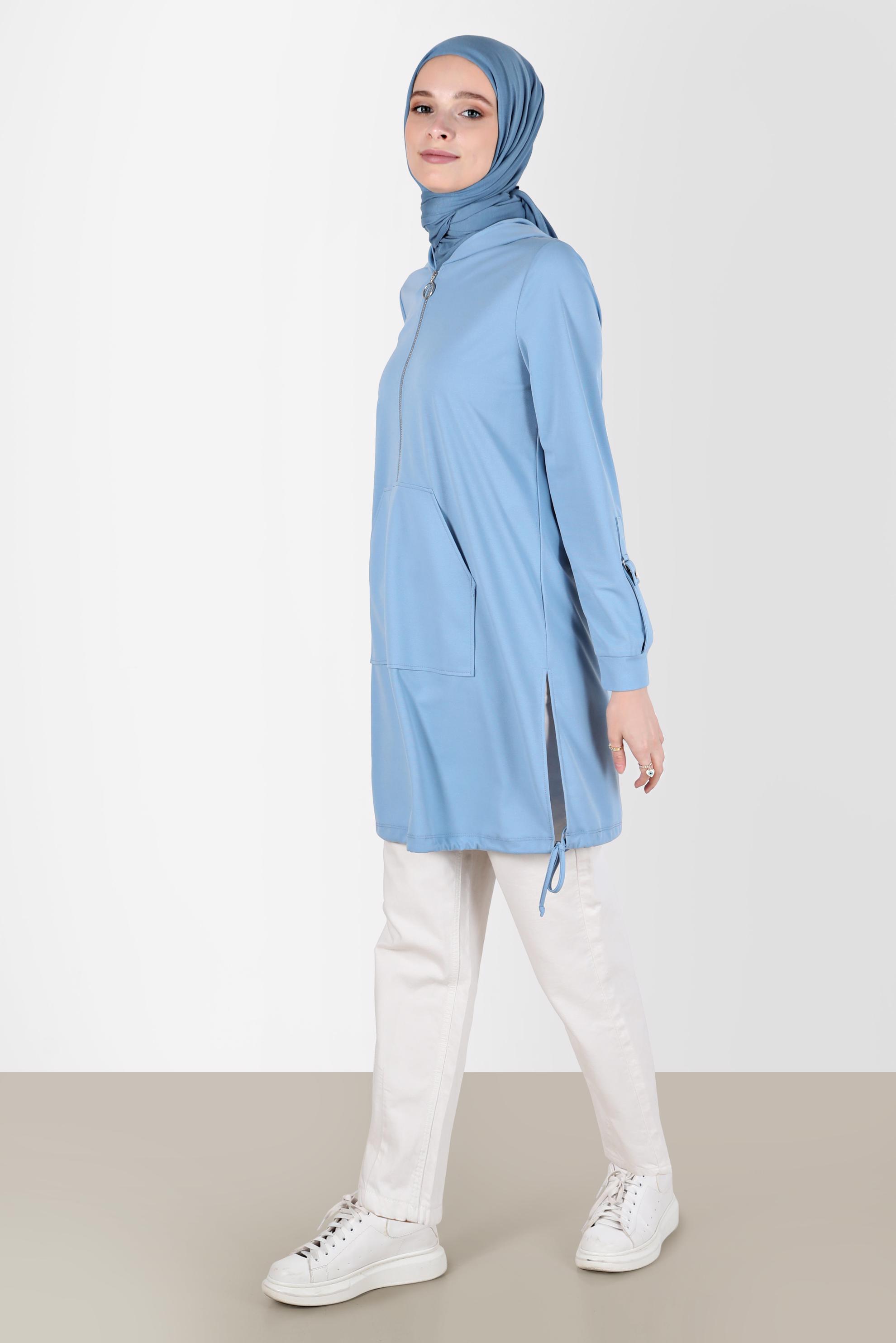 Tesettür giyim MAVİ KAPÜŞONLU EŞOFMAN TUNİK 42855