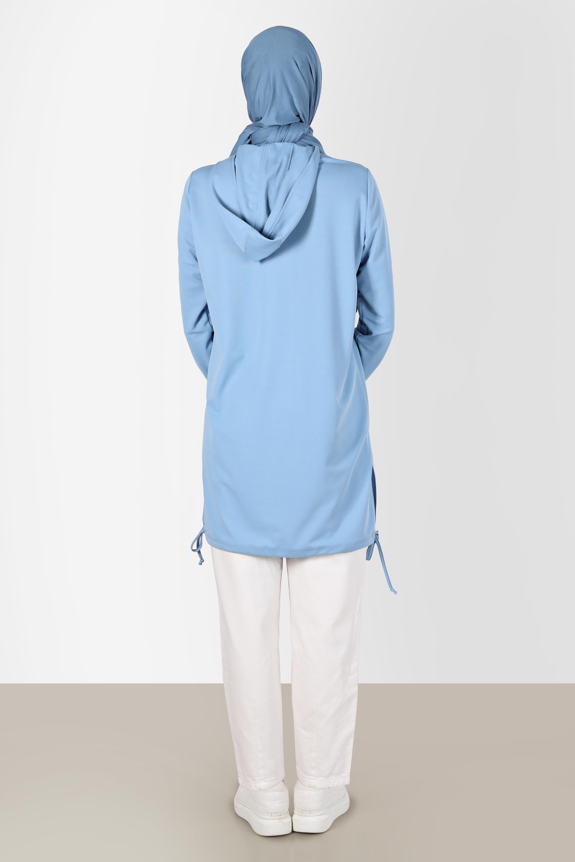 Tesettür giyim MAVİ KAPÜŞONLU EŞOFMAN TUNİK 42855