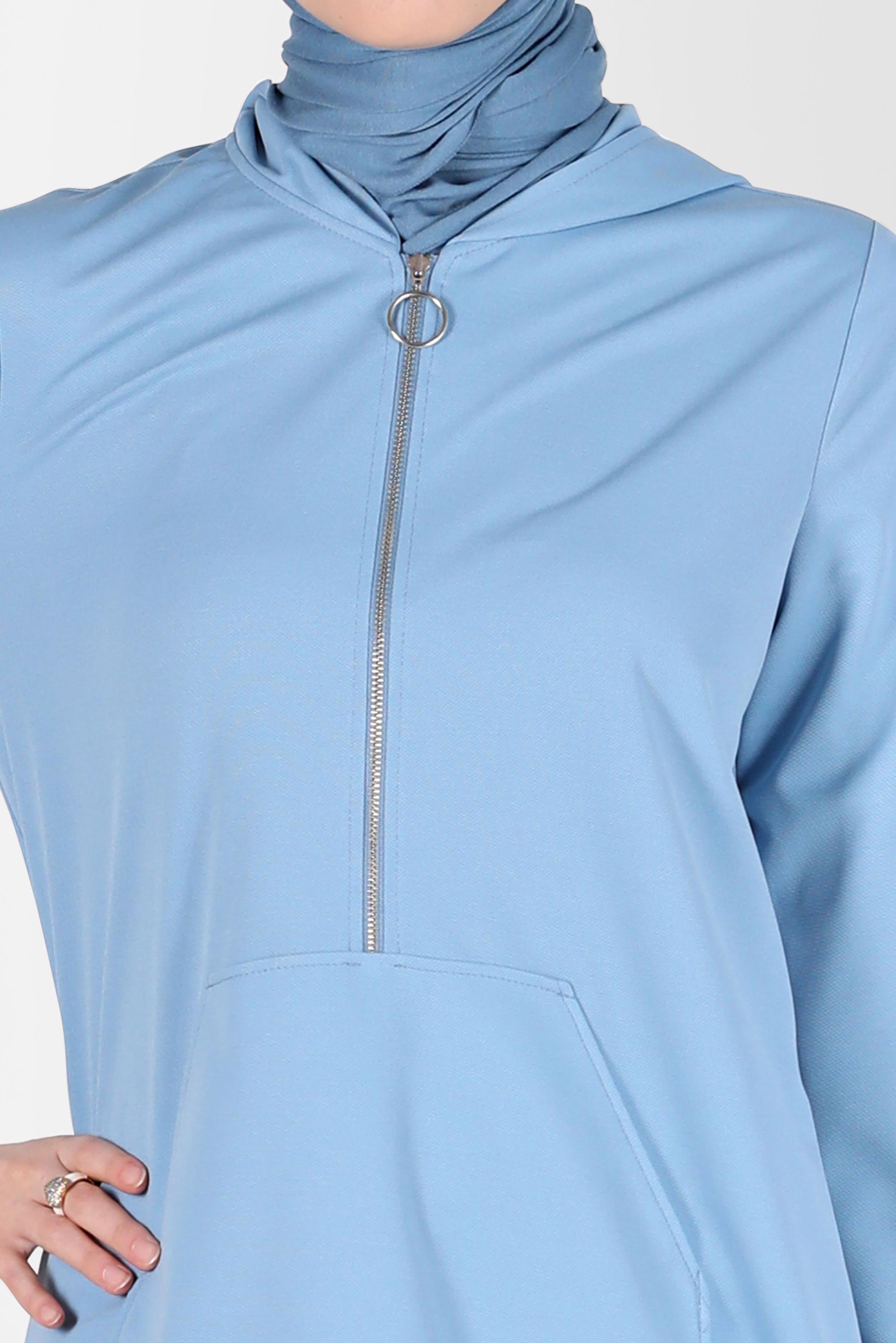 Tesettür giyim MAVİ KAPÜŞONLU EŞOFMAN TUNİK 42855