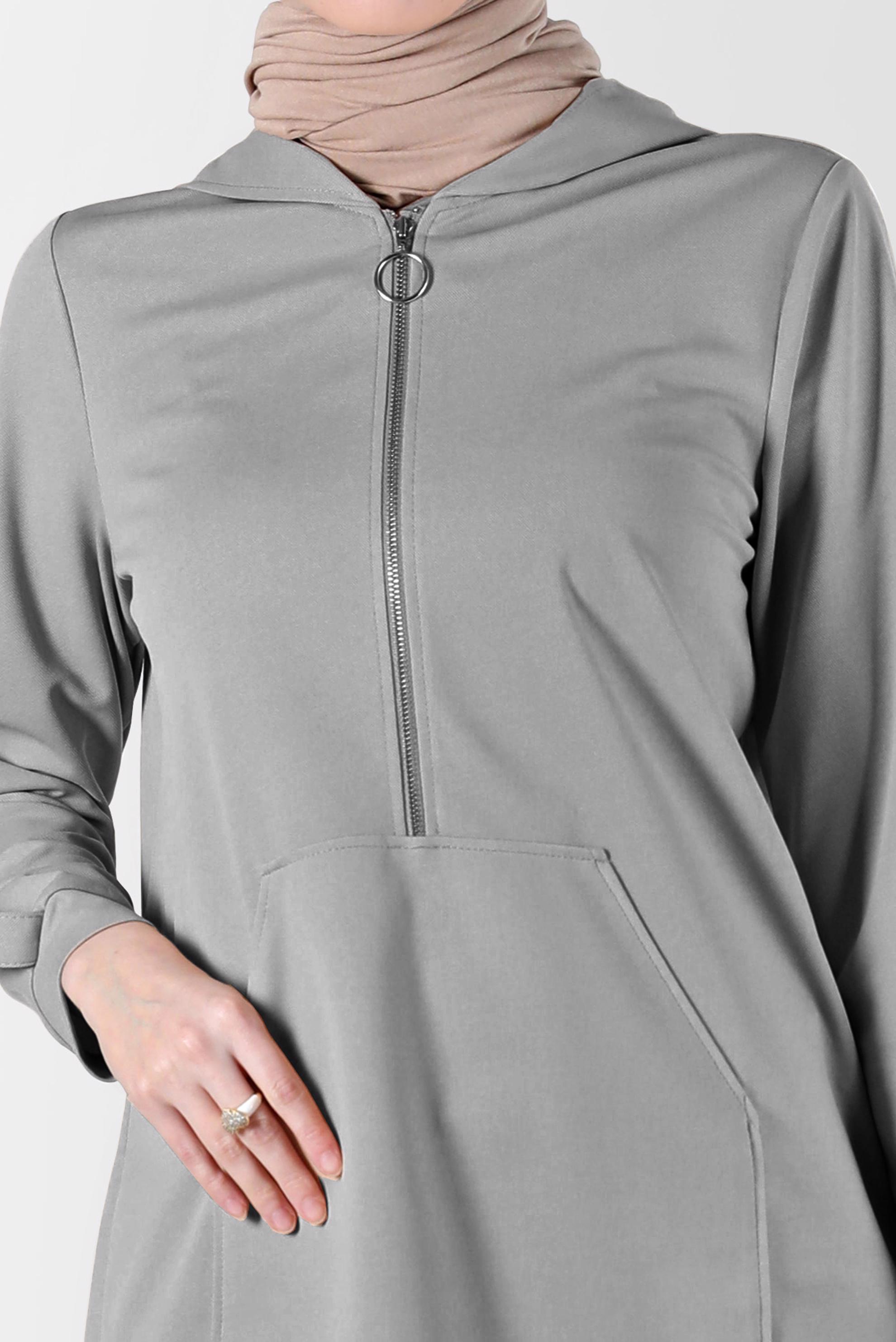 Tesettür giyim GRİ KAPÜŞONLU EŞOFMAN TUNİK 42855