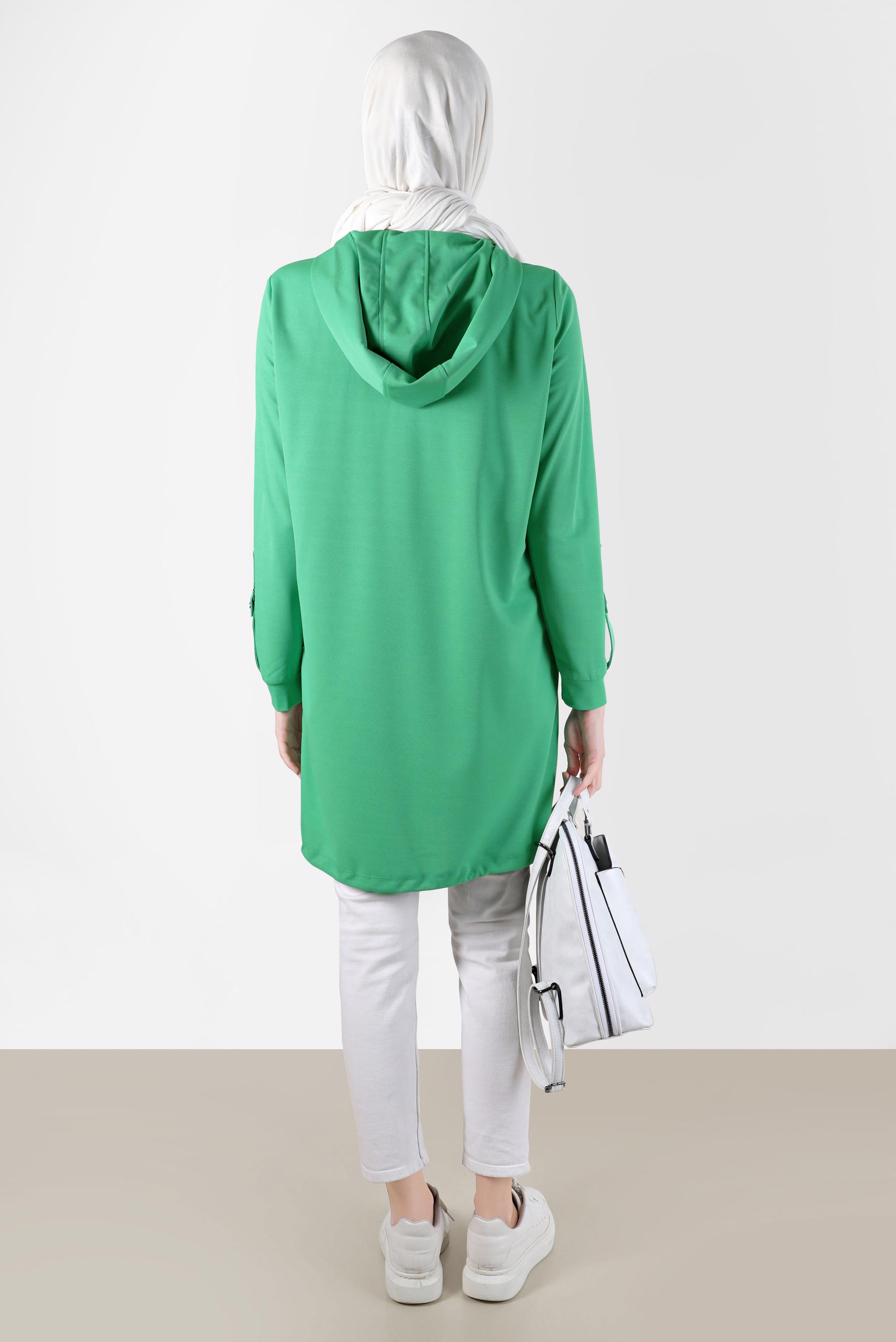 Tesettür giyim YEŞİL KAPÜŞONLU EŞOFMAN TUNİK 42855