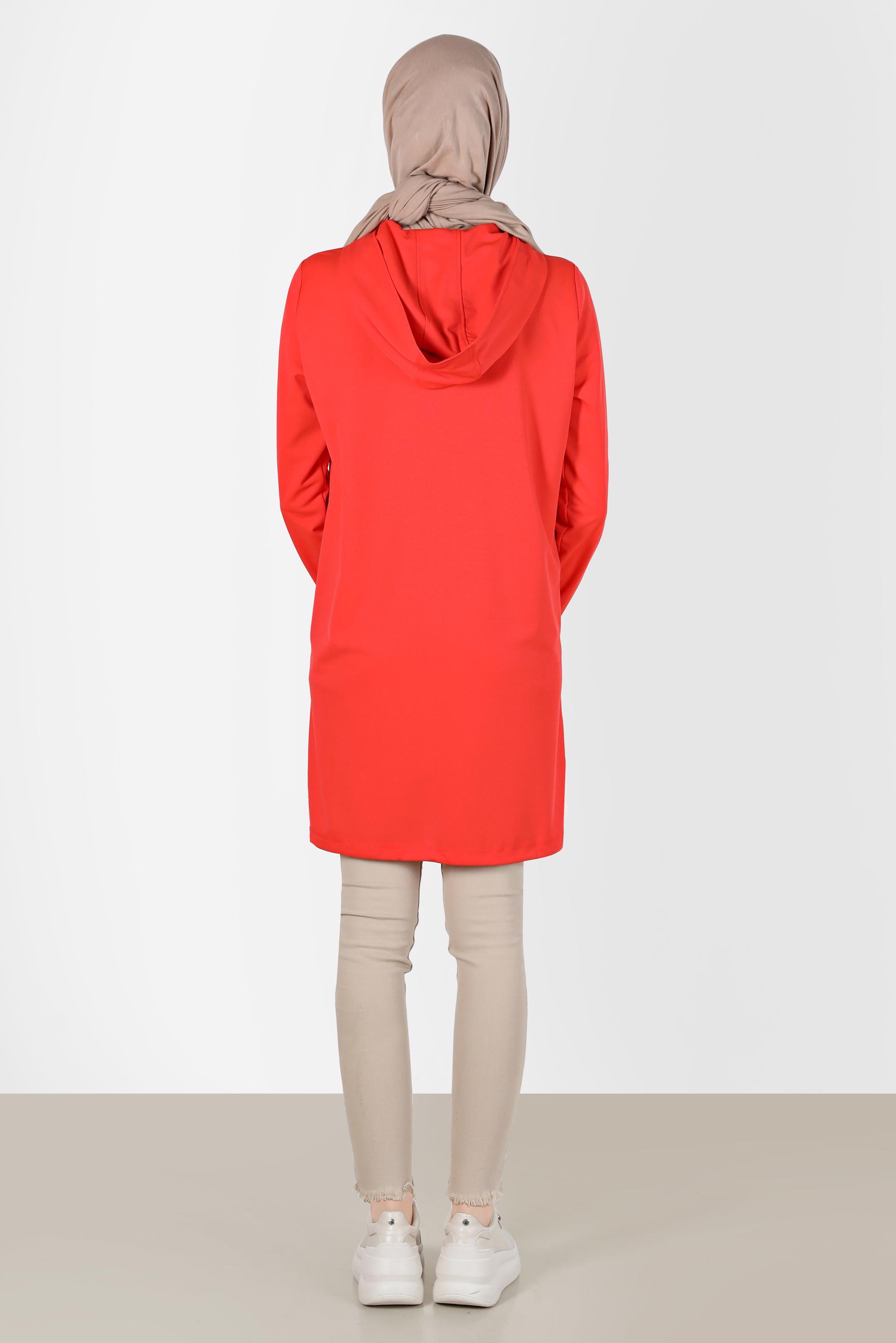 Tesettür giyim KIRMIZI KAPÜŞONLU EŞOFMAN TUNİK 42855