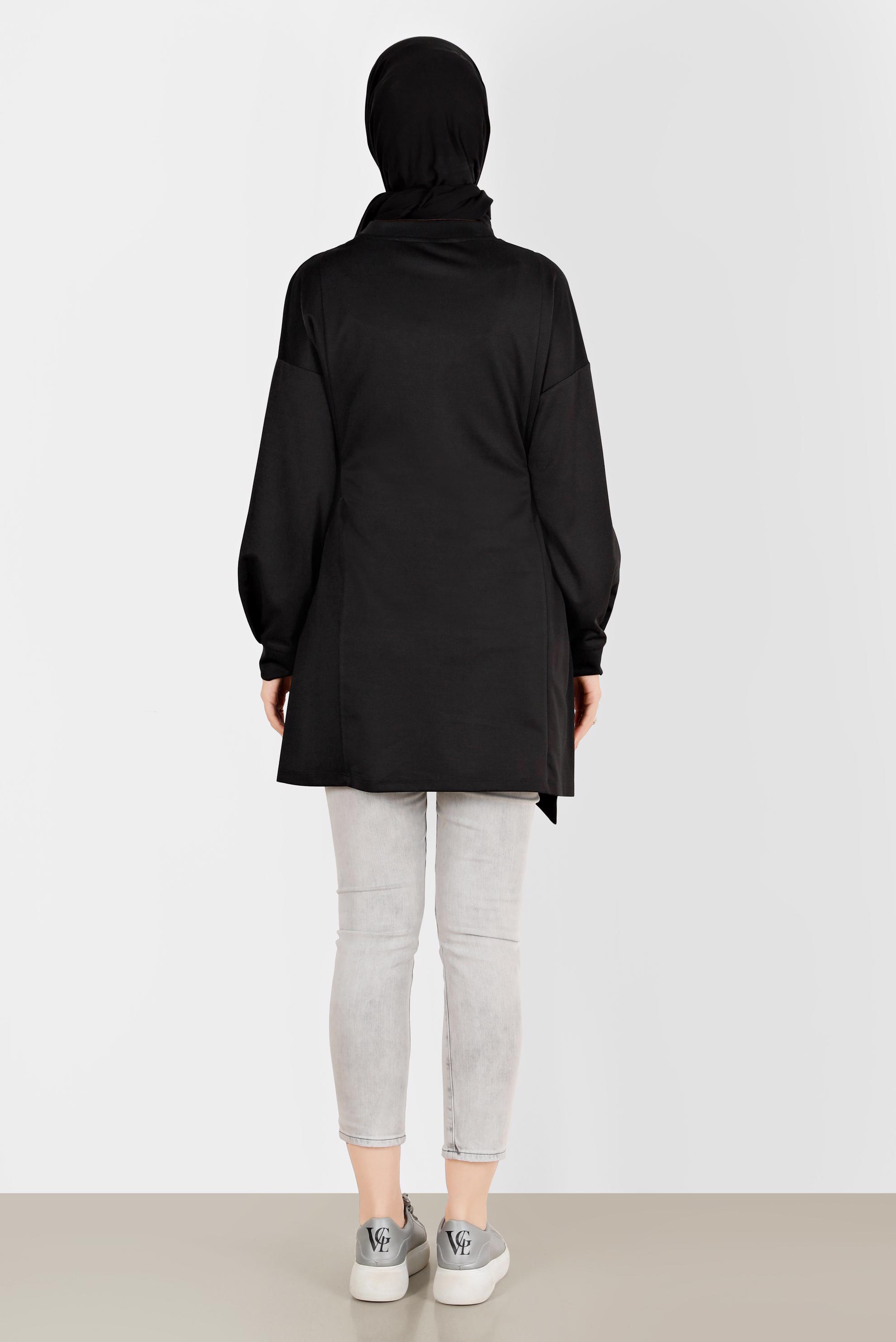 Tesettür giyim SİYAH BASKI DETAYLI EŞOFMAN TUNİK 42856 