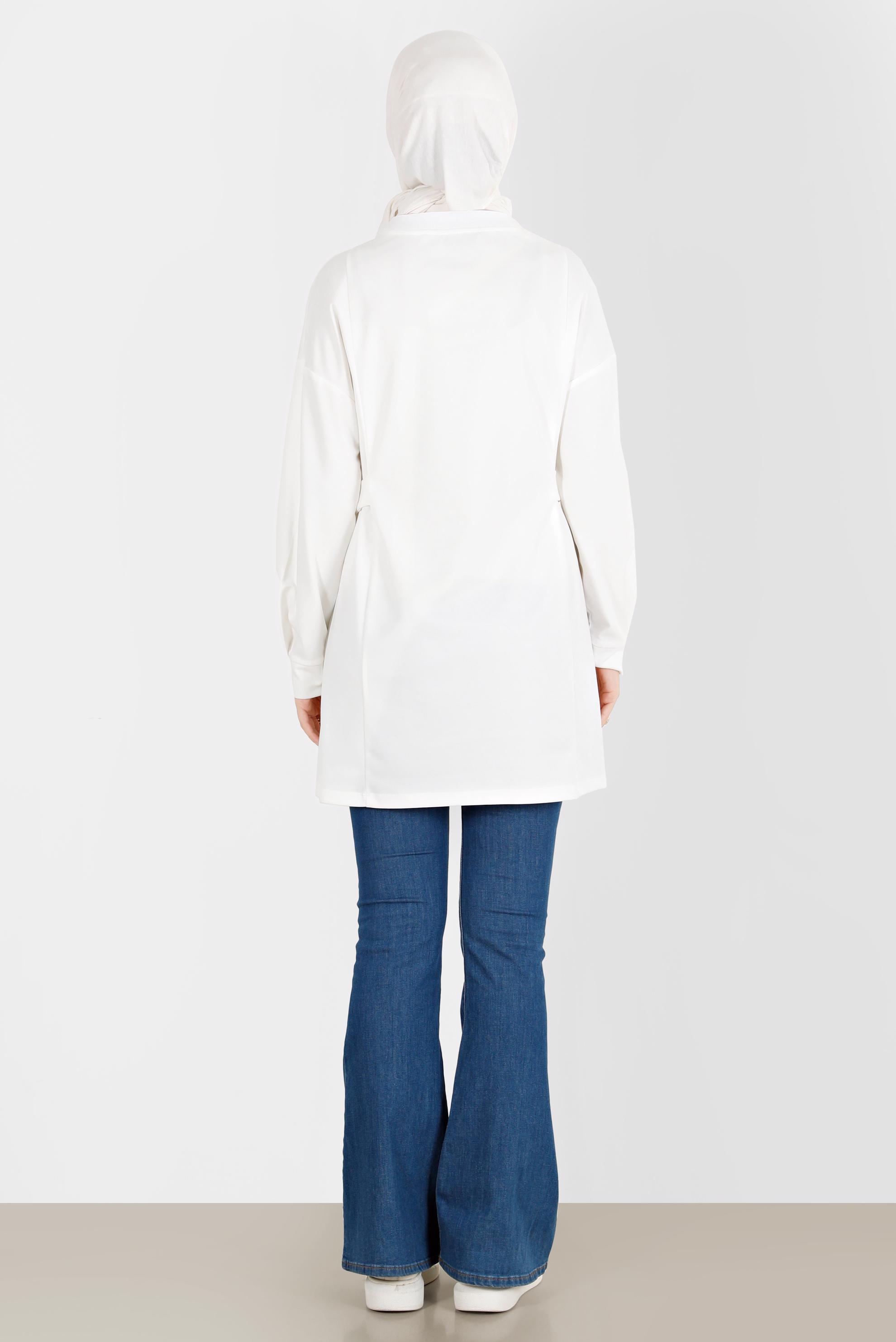 Tesettür giyim BEYAZ BASKI DETAYLI EŞOFMAN TUNİK 42856 