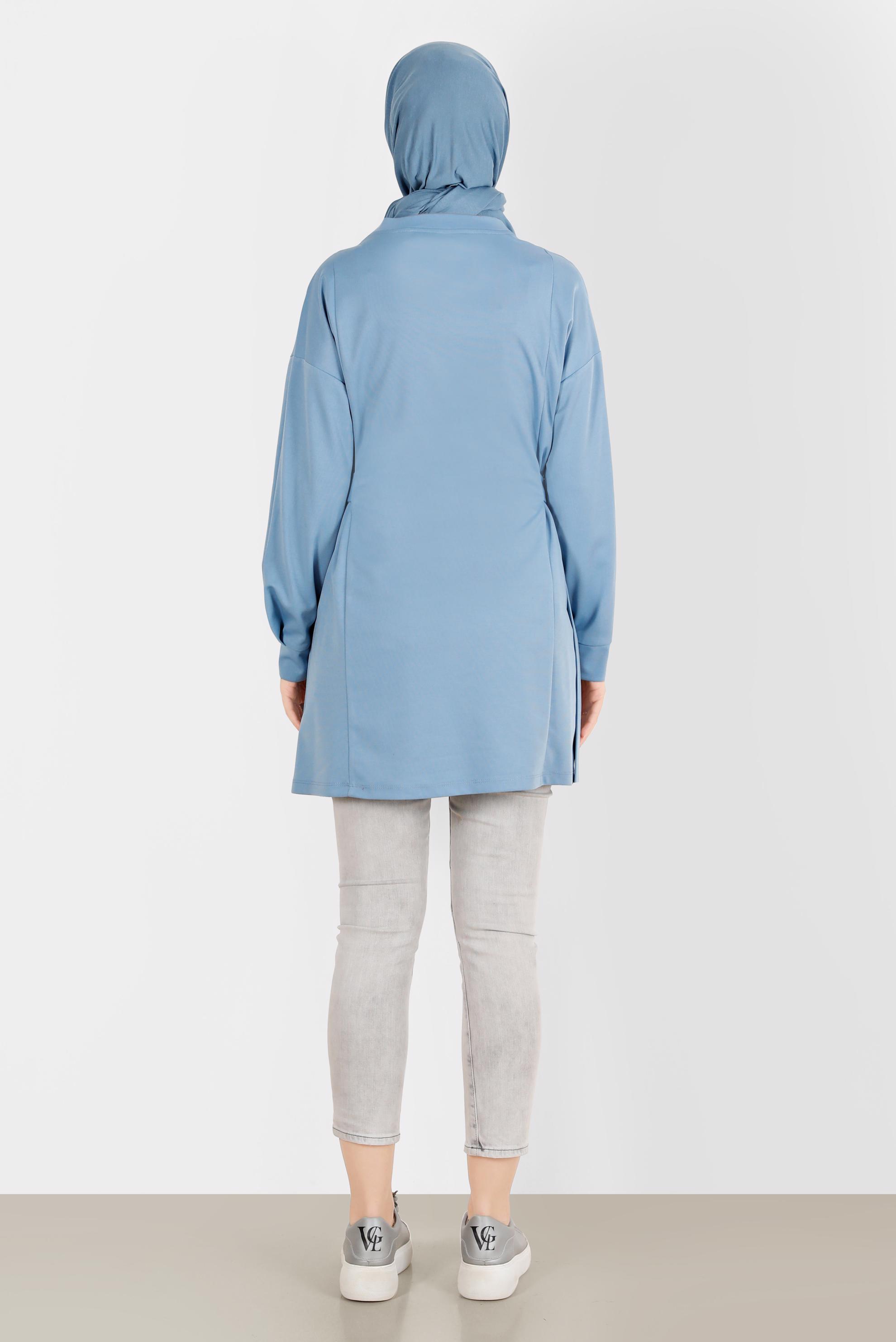 Tesettür giyim MAVİ BASKI DETAYLI EŞOFMAN TUNİK 42856 