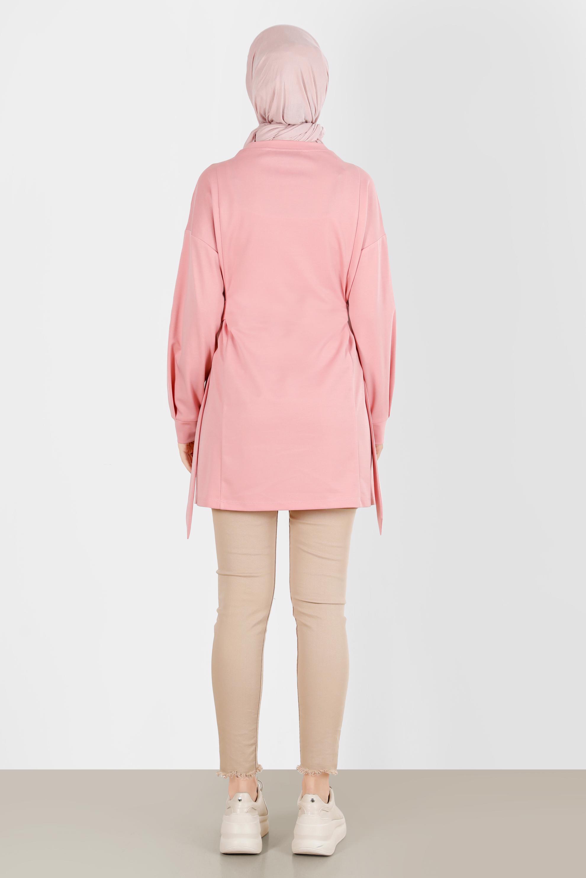 Tesettür giyim PUDRA BASKI DETAYLI EŞOFMAN TUNİK 42856 