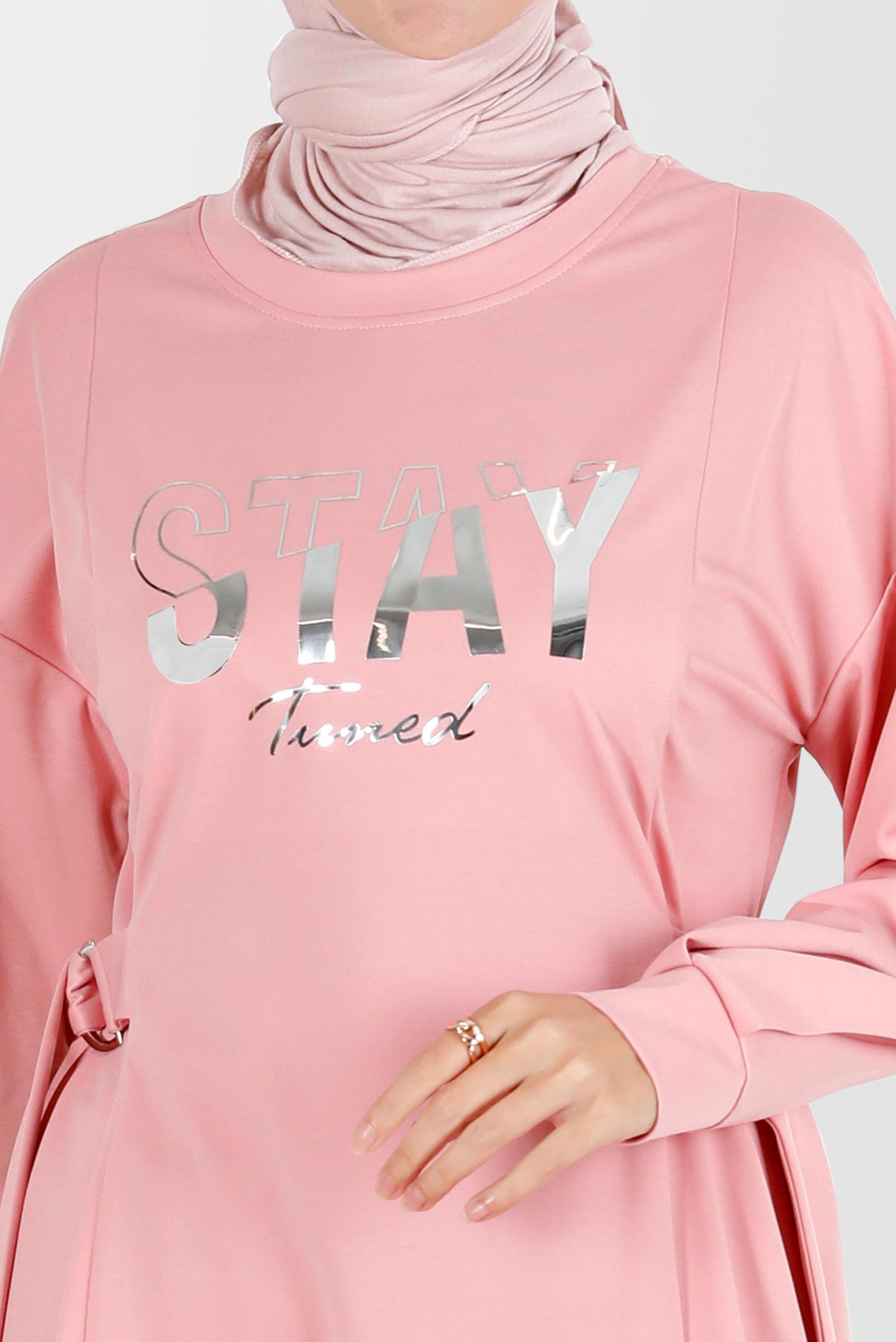 Tesettür giyim PUDRA BASKI DETAYLI EŞOFMAN TUNİK 42856 