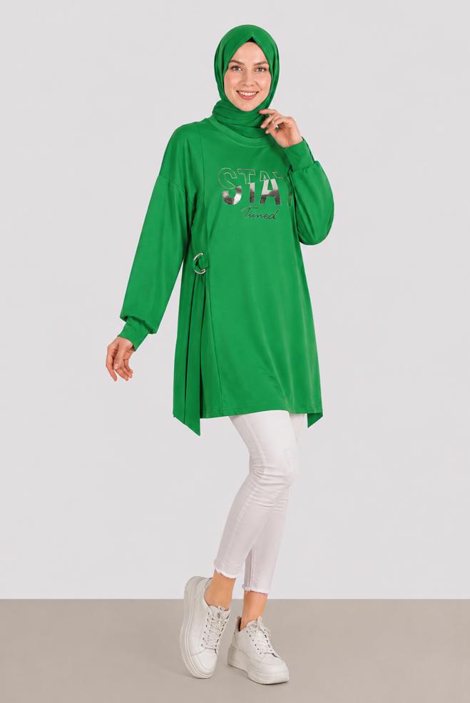 Vêtements hijab BEIGE TUNIQUE DE SURVÊTEMENT IMPRIMÉ 42856 - ALVİNA