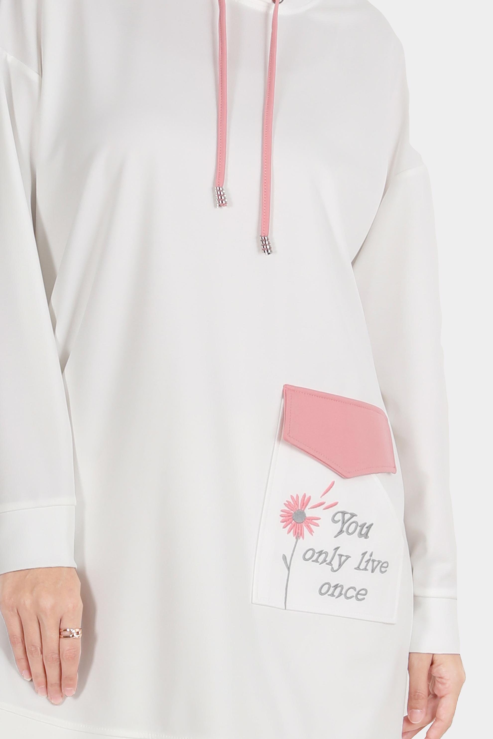 Tesettür giyim BEYAZ NAKIŞLI CEPLİ EŞOFMAN TUNİK 42858	