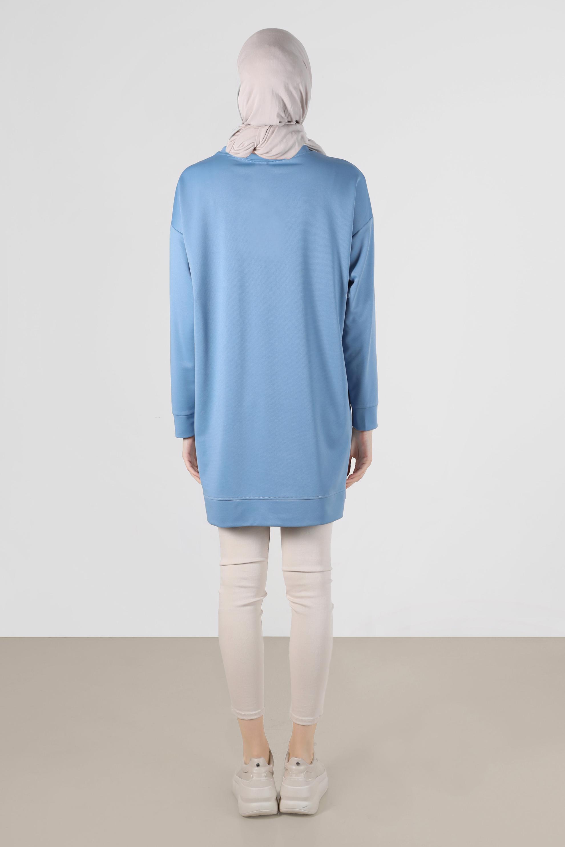 Tesettür giyim MAVİ NAKIŞLI CEPLİ EŞOFMAN TUNİK 42858	