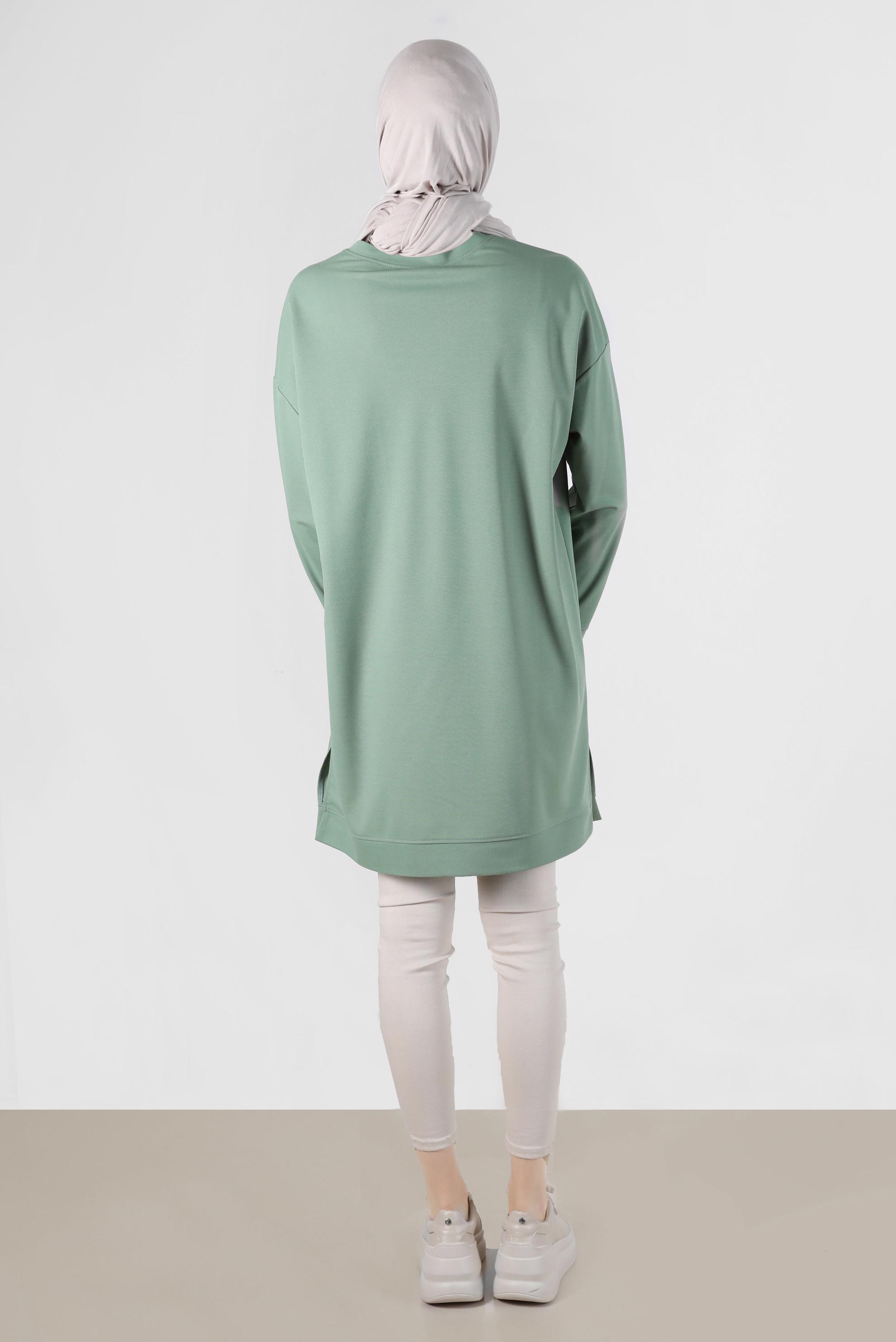 Tesettür giyim YEŞİL NAKIŞLI CEPLİ EŞOFMAN TUNİK 42858	