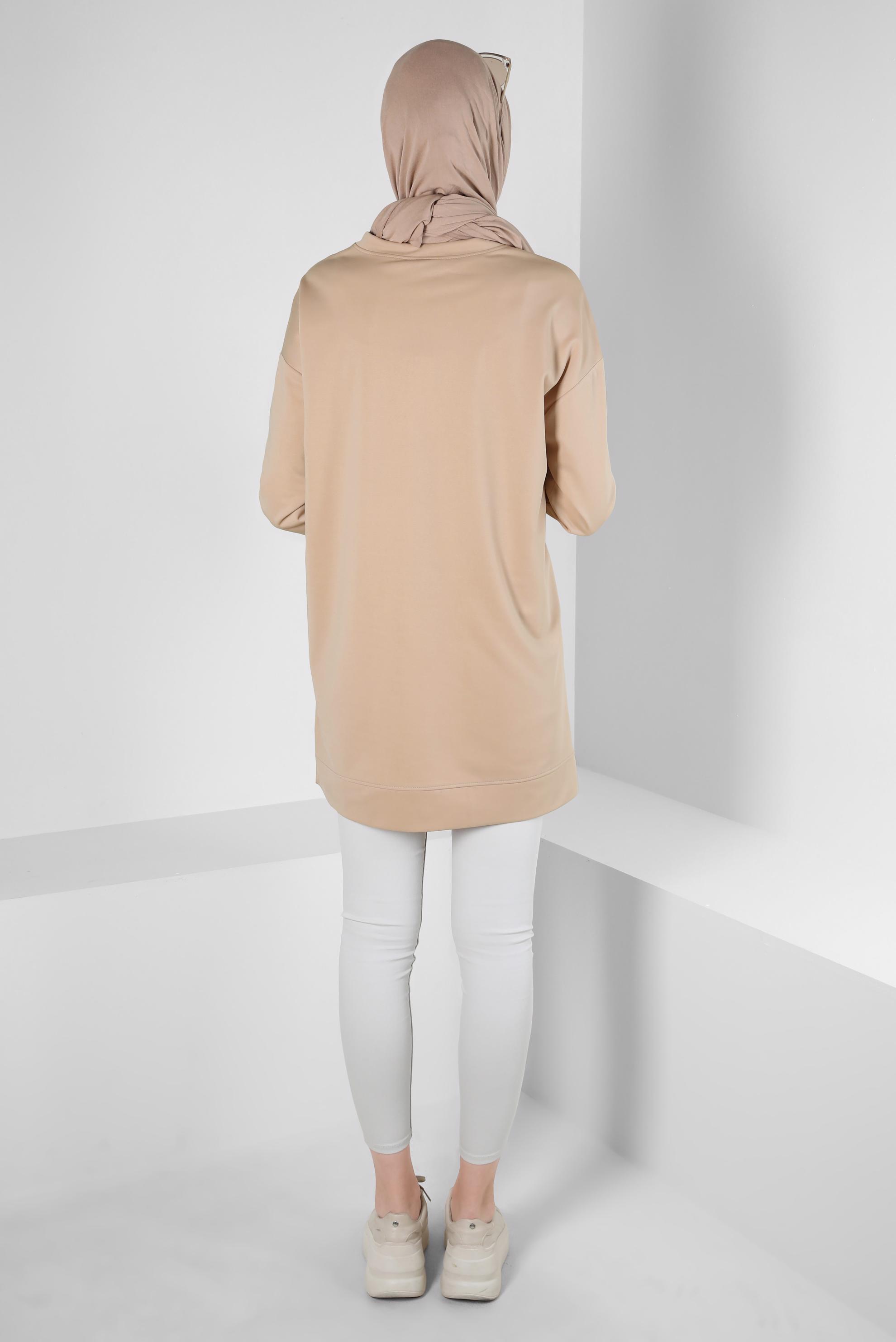 Vêtements hijab BEIGE TUNIQUE DE SURVÊTEMENT BRODÉE AVEC POCHE 42858