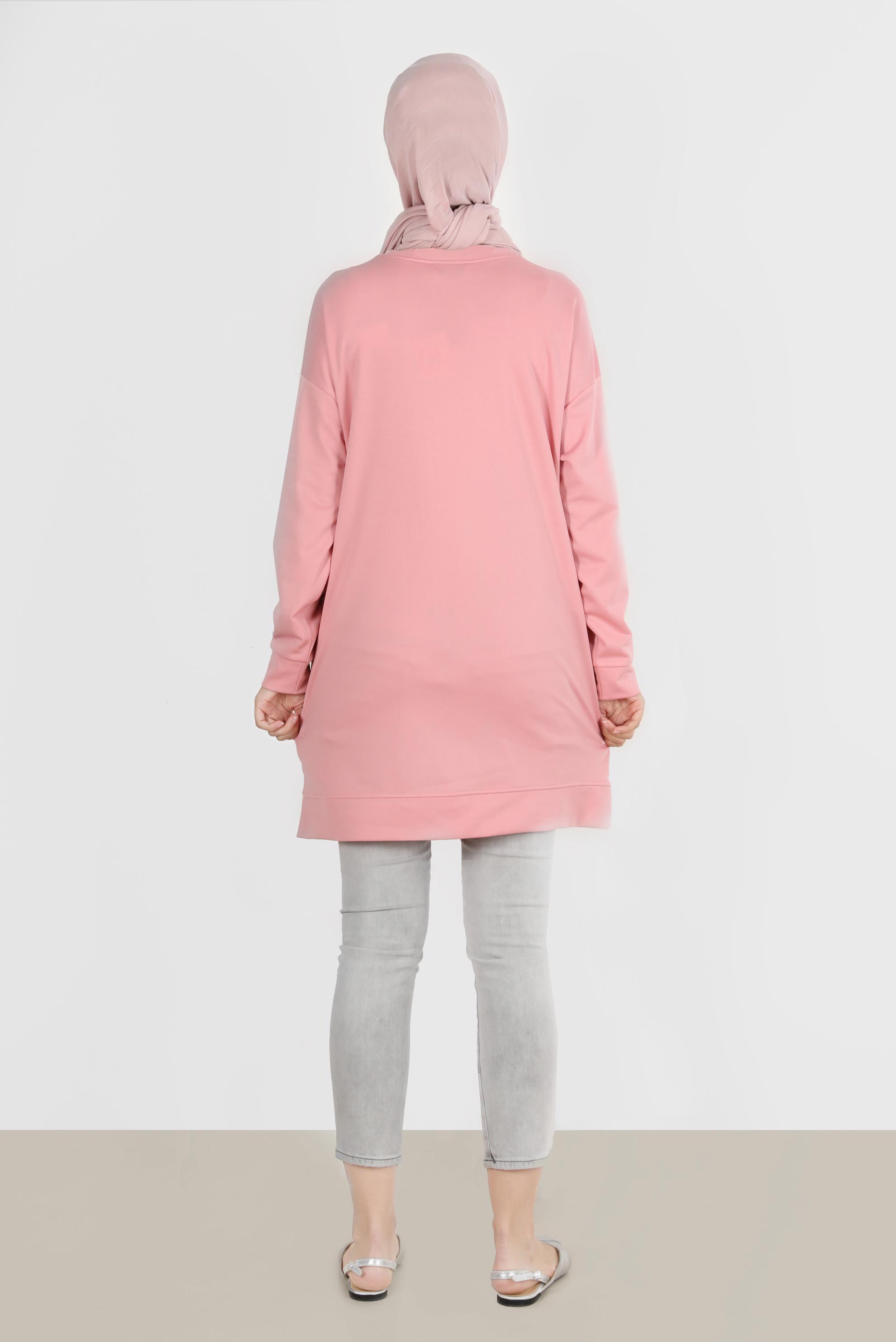 Tesettür giyim PUDRA NAKIŞLI CEPLİ EŞOFMAN TUNİK 42858	