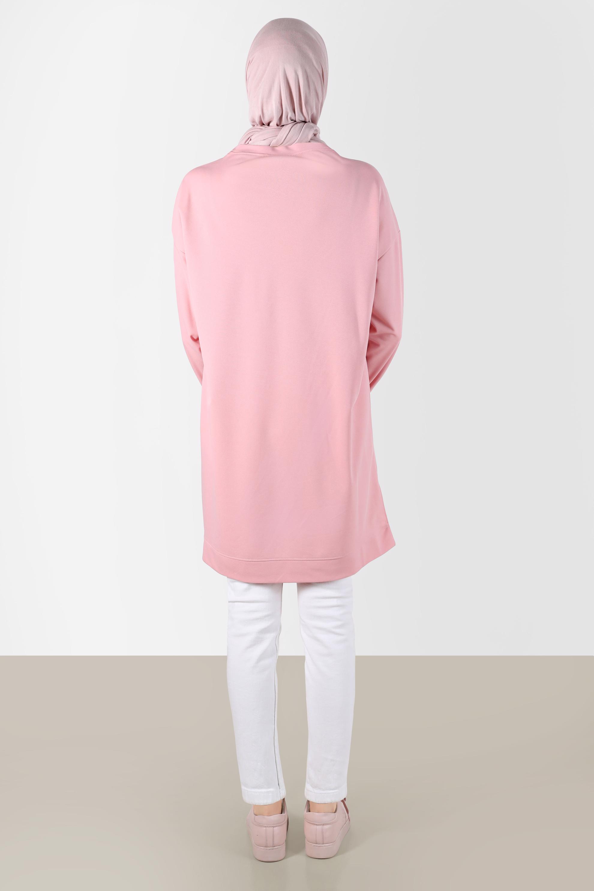 Tesettür giyim PUDRA KOLLARI ŞERİTLİ CEP DETAYLI EŞOFMAN TUNİK 42859 