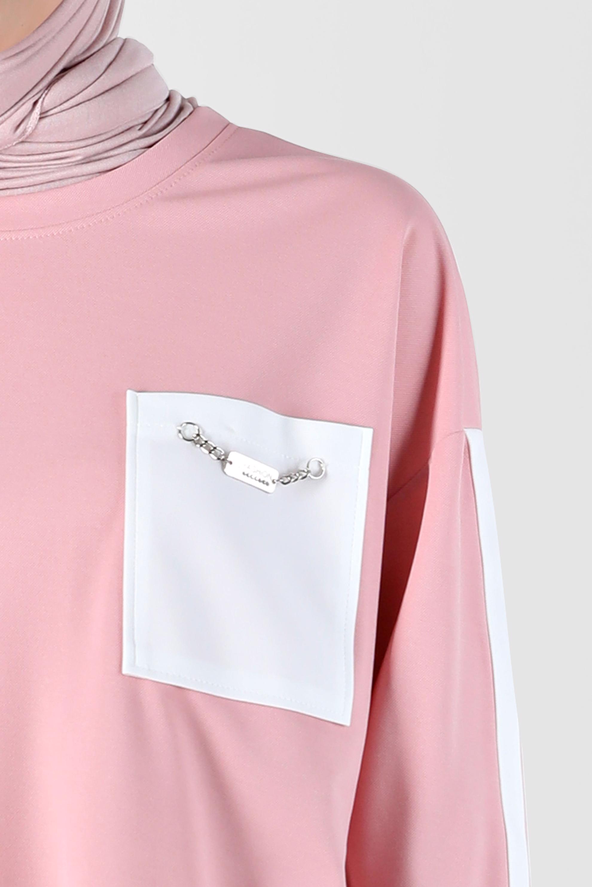 Tesettür giyim PUDRA KOLLARI ŞERİTLİ CEP DETAYLI EŞOFMAN TUNİK 42859 