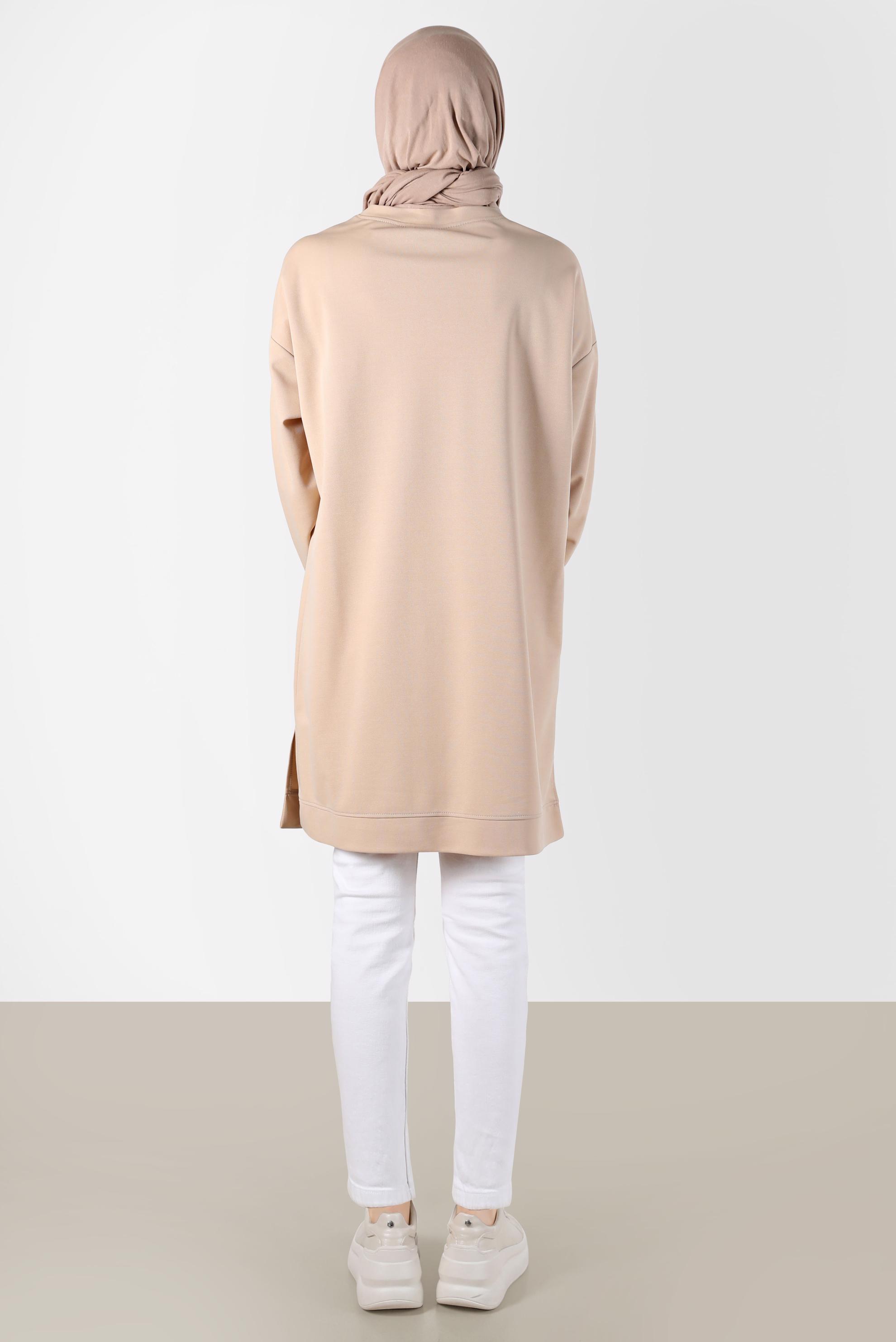 Vêtements hijab BEIGE TUNIQUE DE SURVÊTEMENT DÉTAIL POCHE AVEC MANCHES RAYÉES 42859