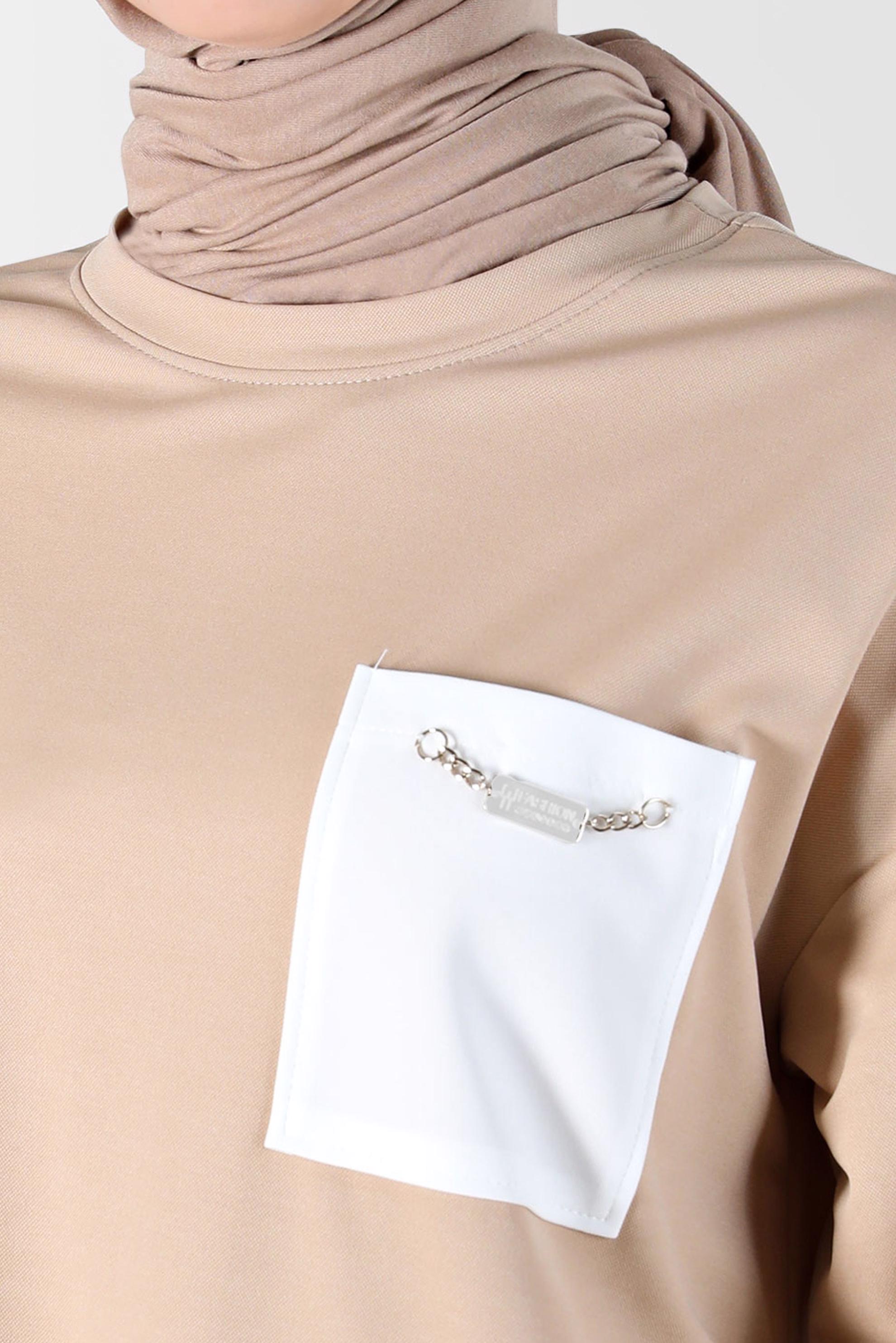 Vêtements hijab BEIGE TUNIQUE DE SURVÊTEMENT DÉTAIL POCHE AVEC MANCHES RAYÉES 42859