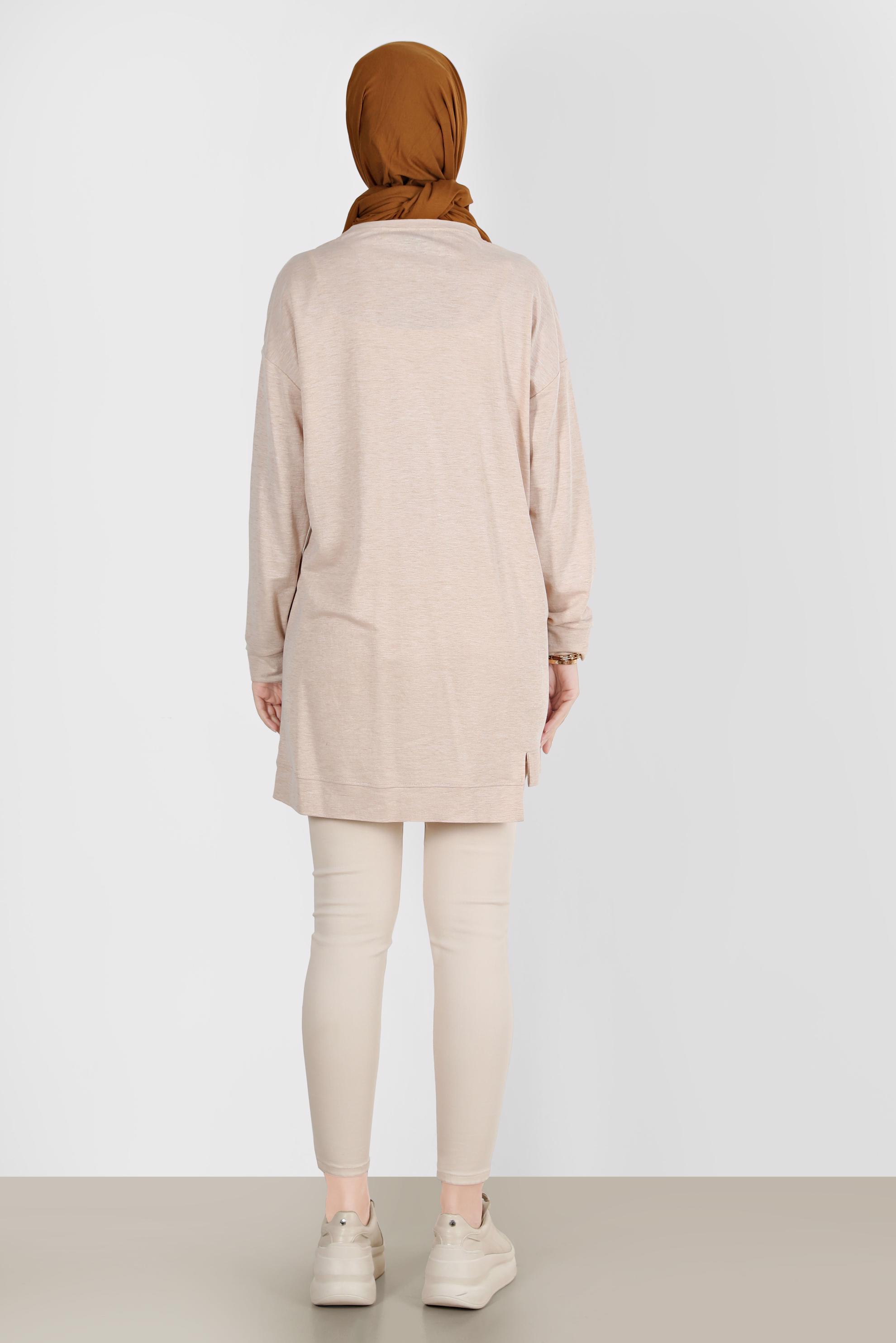 Tesettür giyim BEJ DÜĞME DETAYLI EŞOFMAN TUNİK 42896 