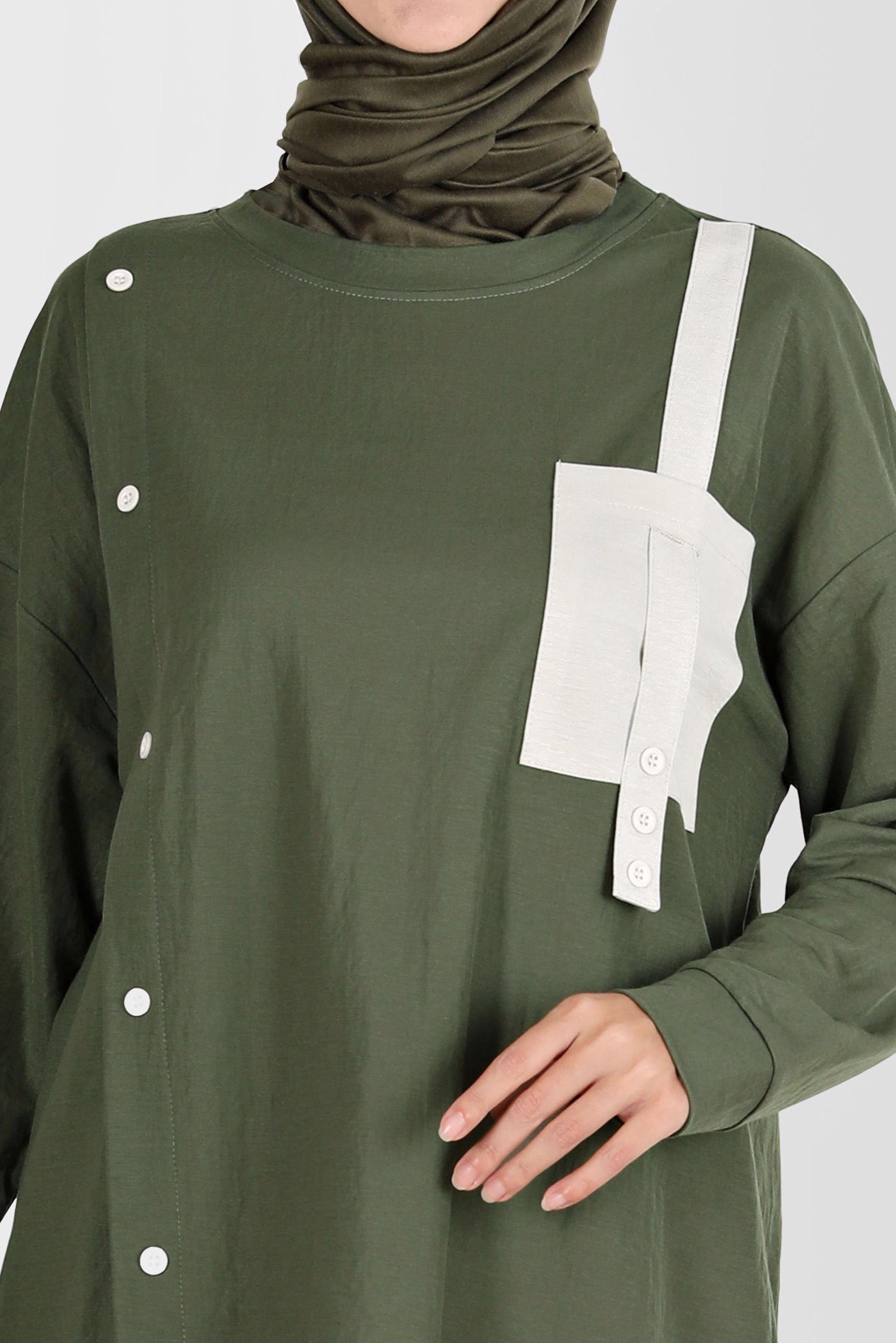 Tesettür giyim HAKİ DÜĞME DETAYLI EŞOFMAN TUNİK 42896 