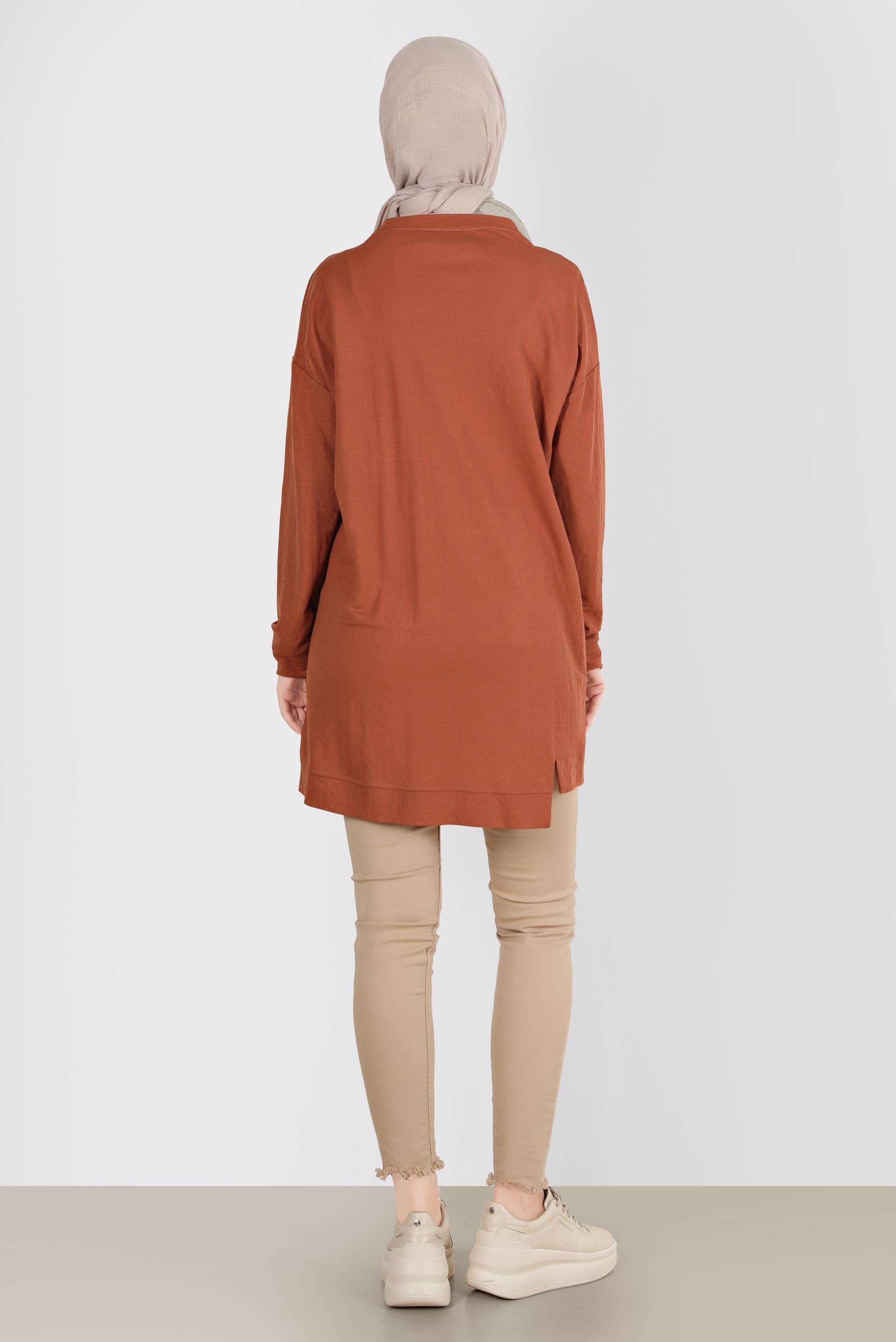 Tesettür giyim TURUNCU DÜĞME DETAYLI EŞOFMAN TUNİK 42896 