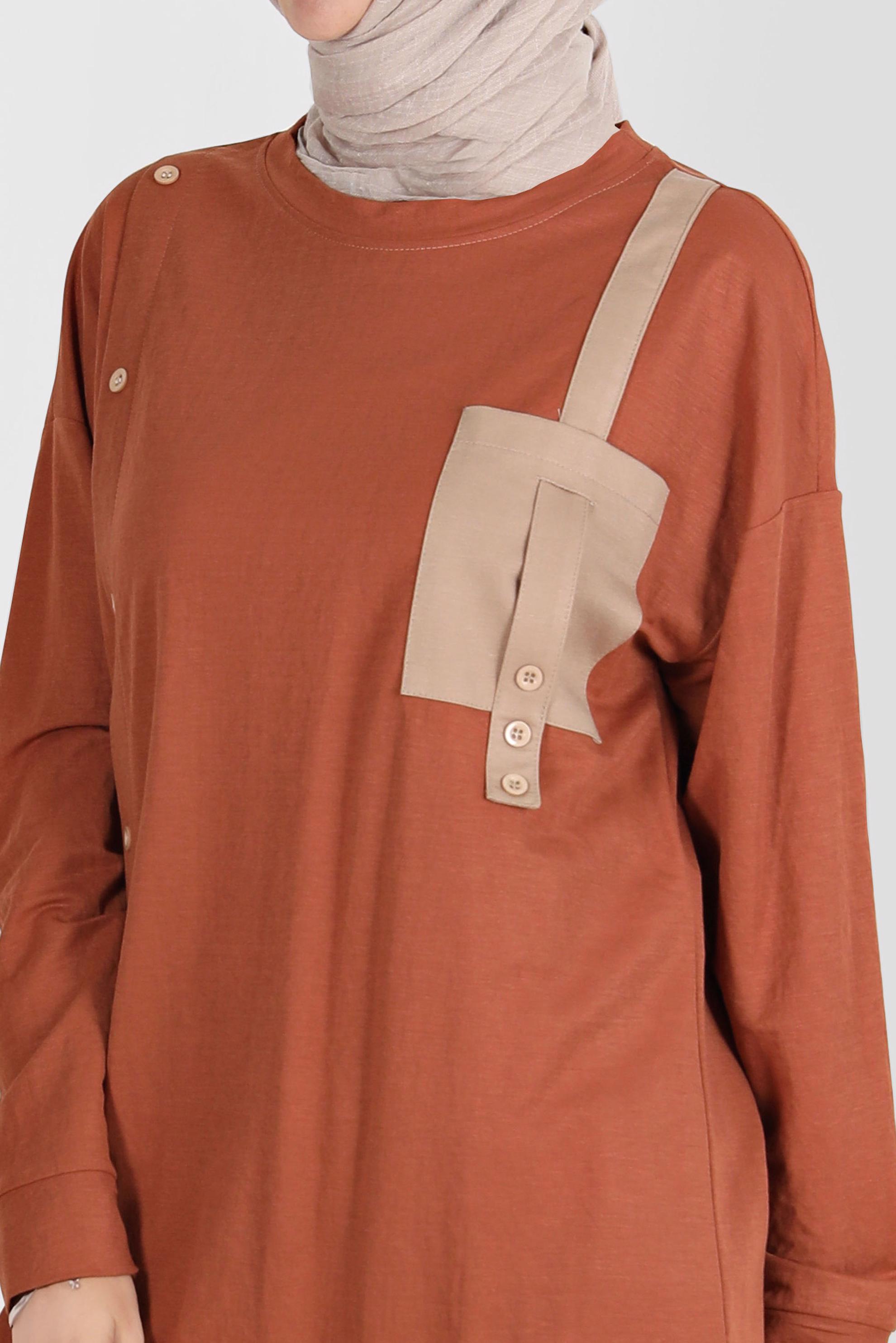 Tesettür giyim TURUNCU DÜĞME DETAYLI EŞOFMAN TUNİK 42896 