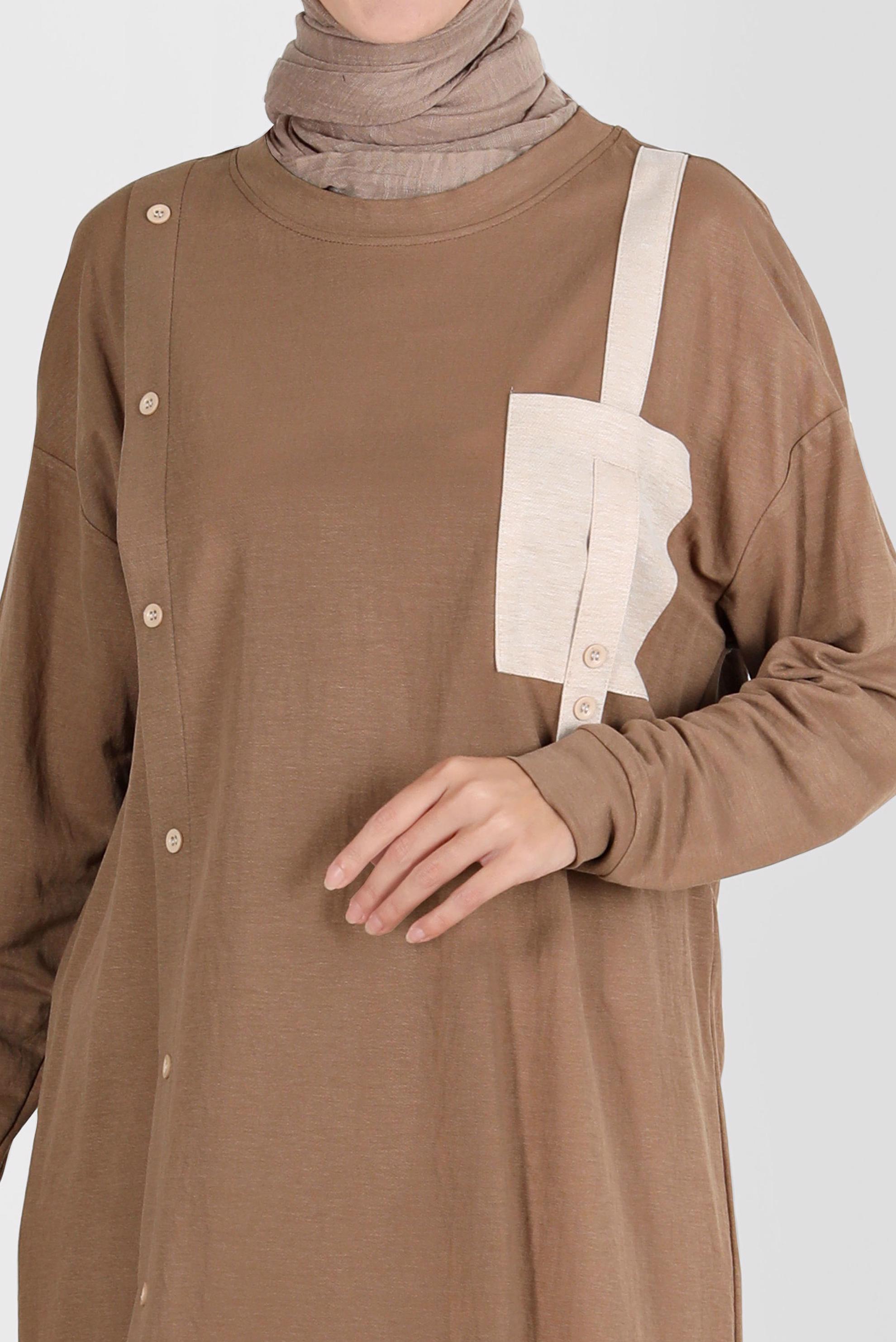 Tesettür giyim KAHVE DÜĞME DETAYLI EŞOFMAN TUNİK 42896 