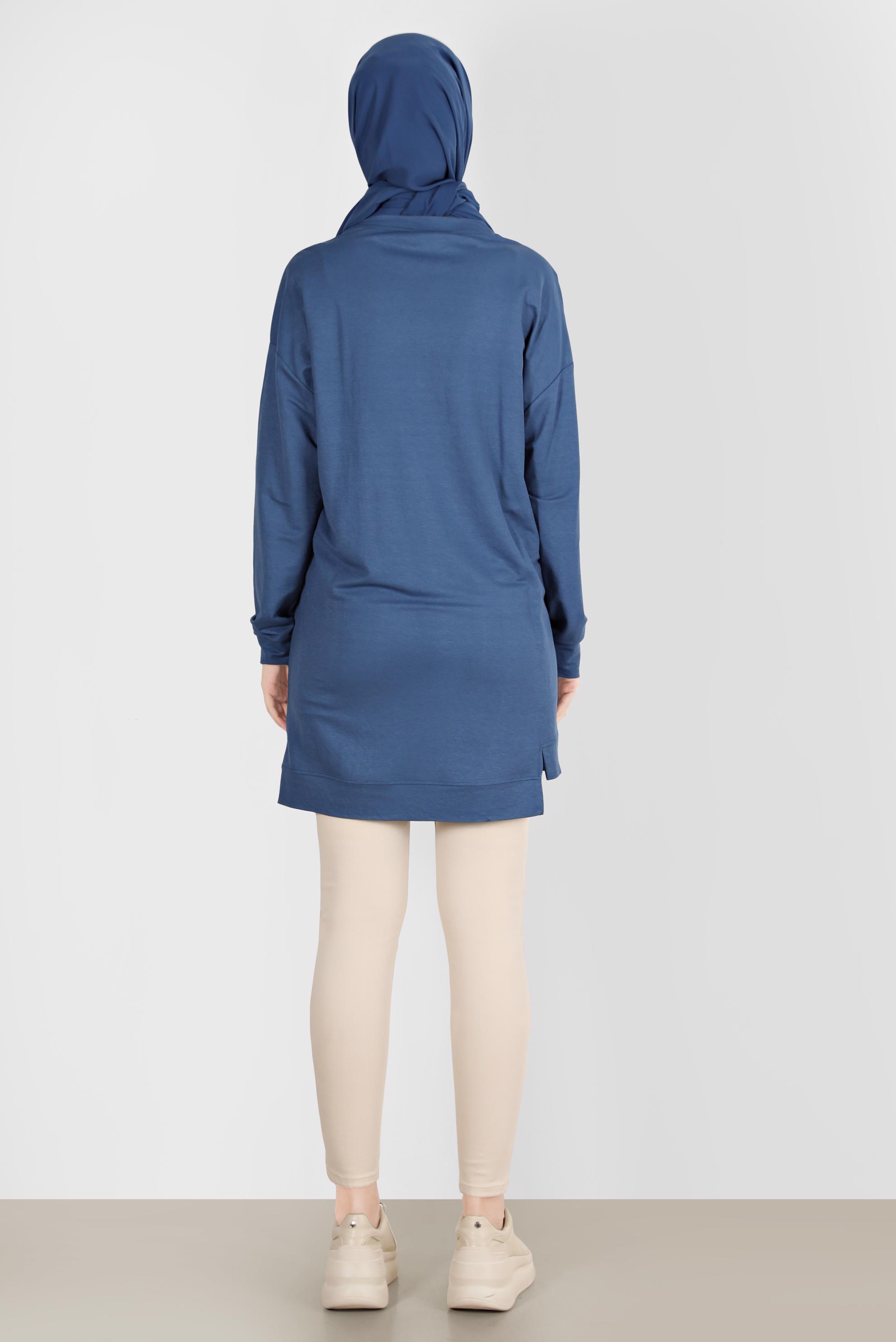 Tesettür giyim MAVİ DÜĞME DETAYLI EŞOFMAN TUNİK 42896 