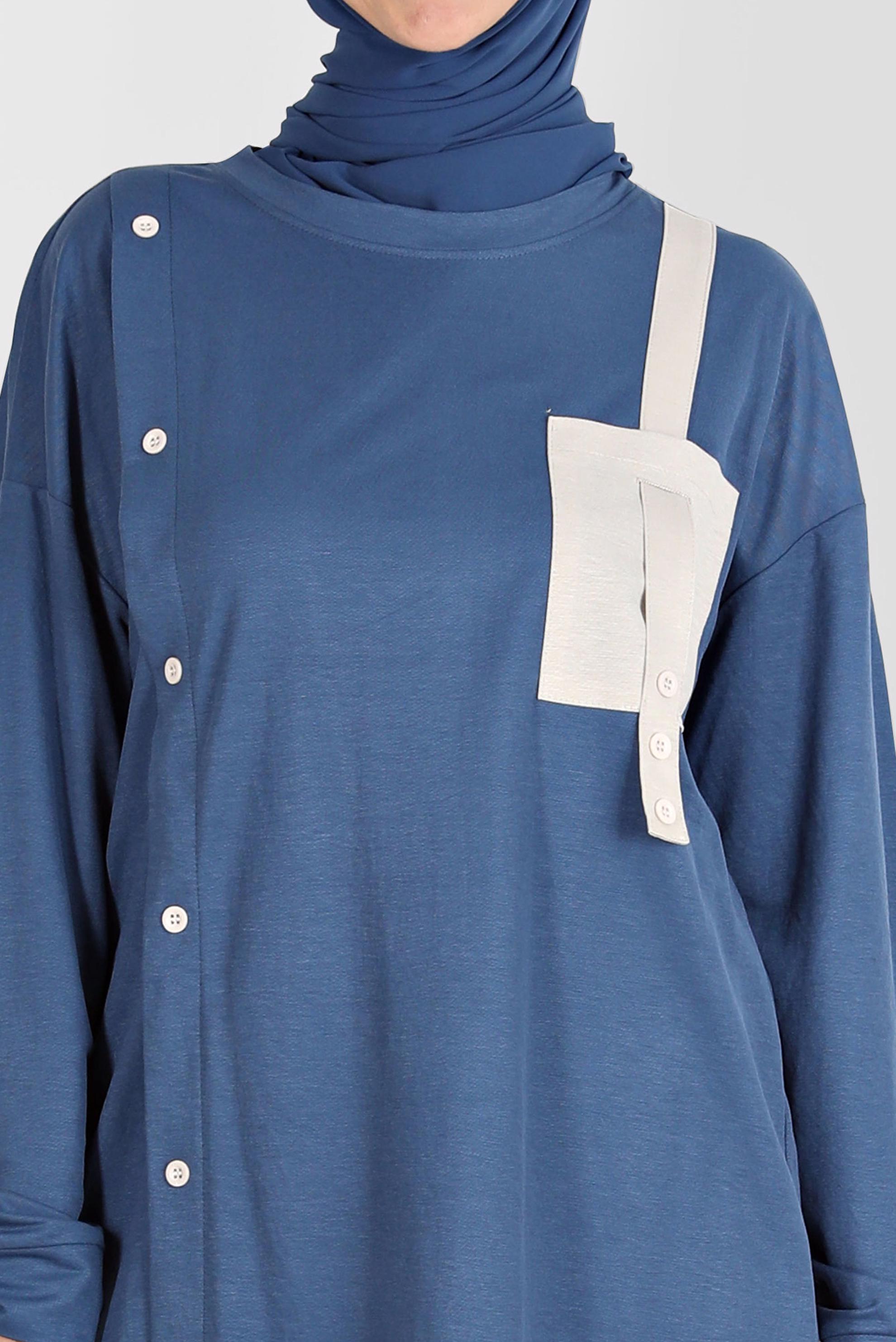 Tesettür giyim MAVİ DÜĞME DETAYLI EŞOFMAN TUNİK 42896 