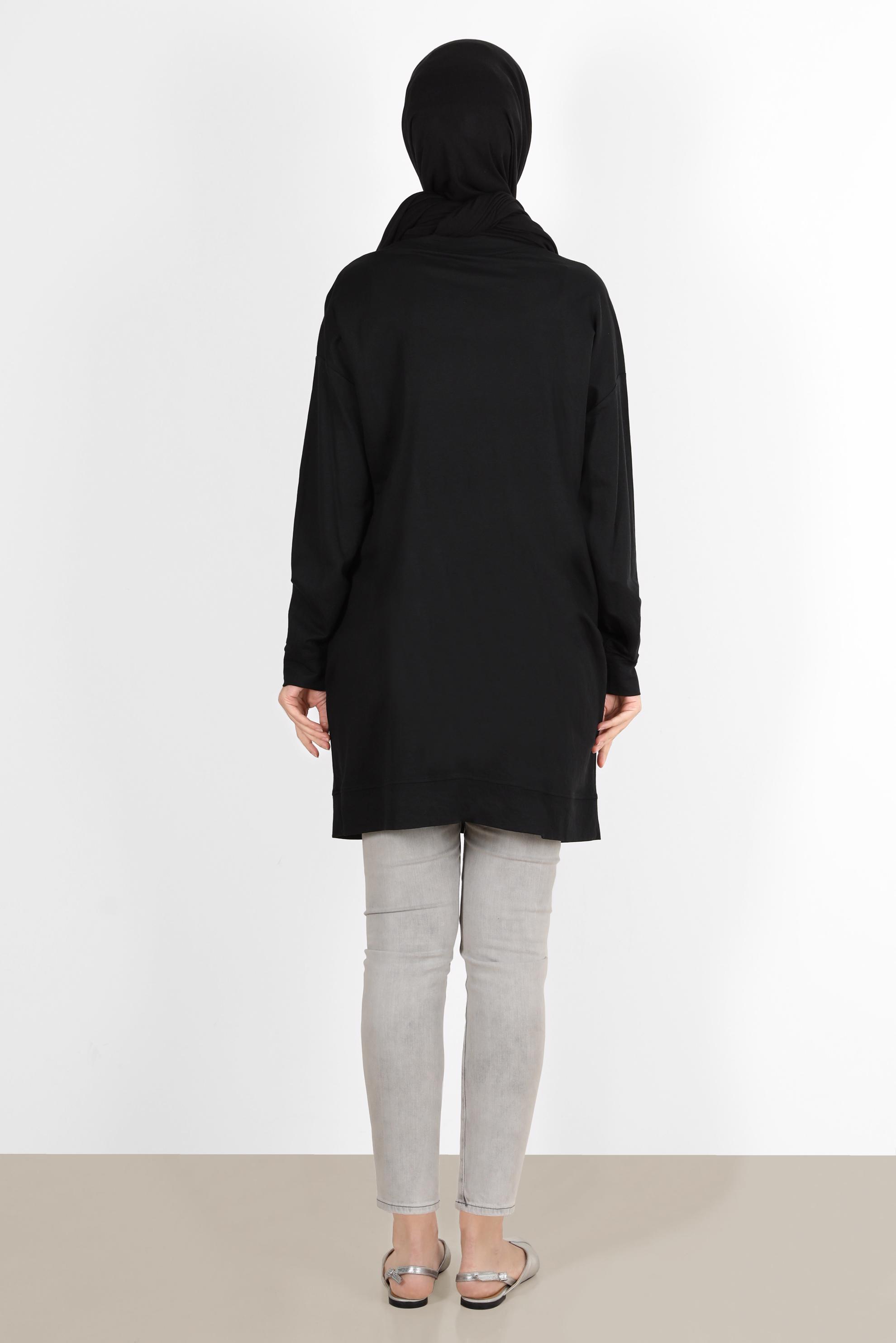 Tesettür giyim SİYAH KUŞGÖZÜ DETAYLI FERMUARLI EŞOFMAN TUNİK 42898 