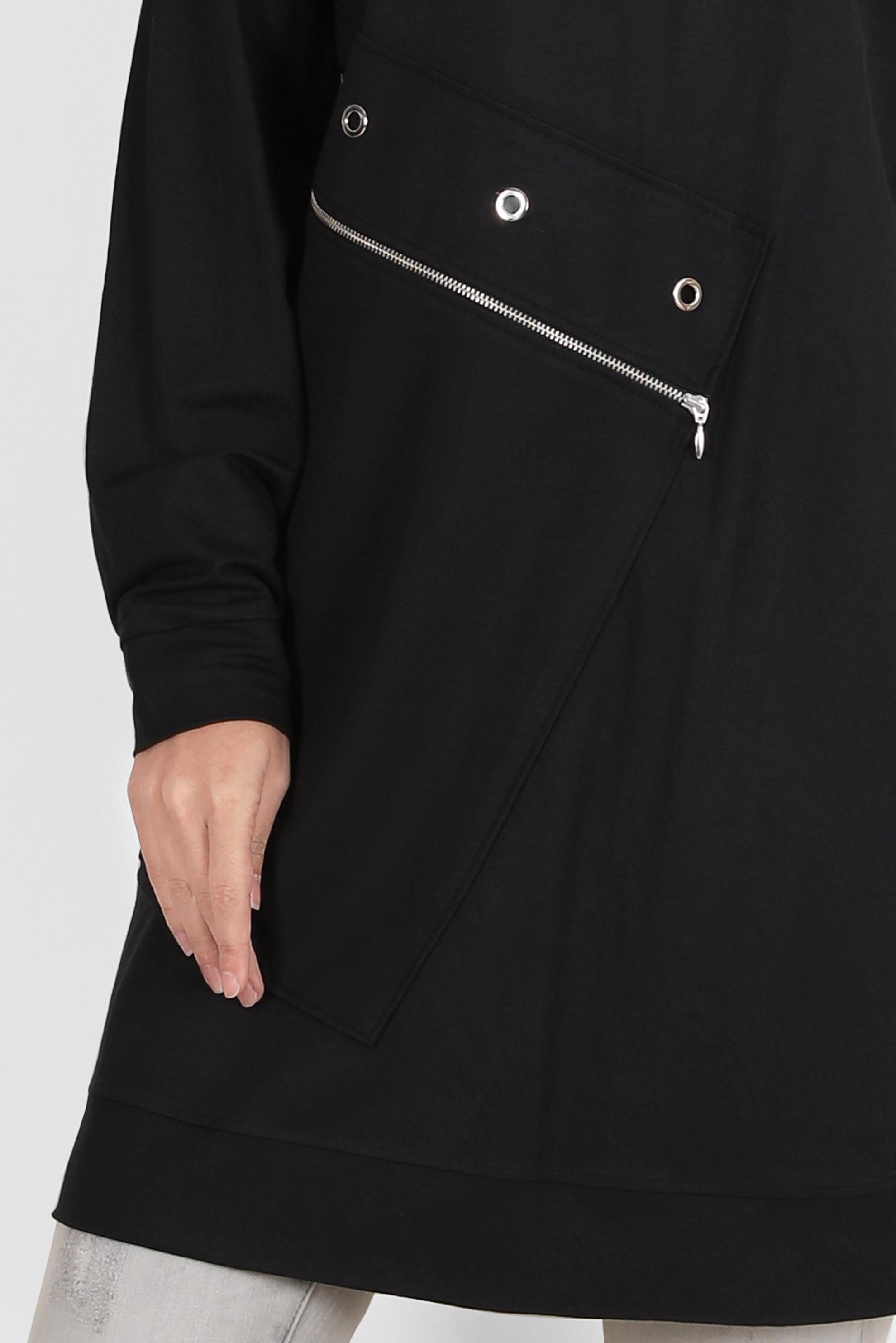 Tesettür giyim SİYAH KUŞGÖZÜ DETAYLI FERMUARLI EŞOFMAN TUNİK 42898 