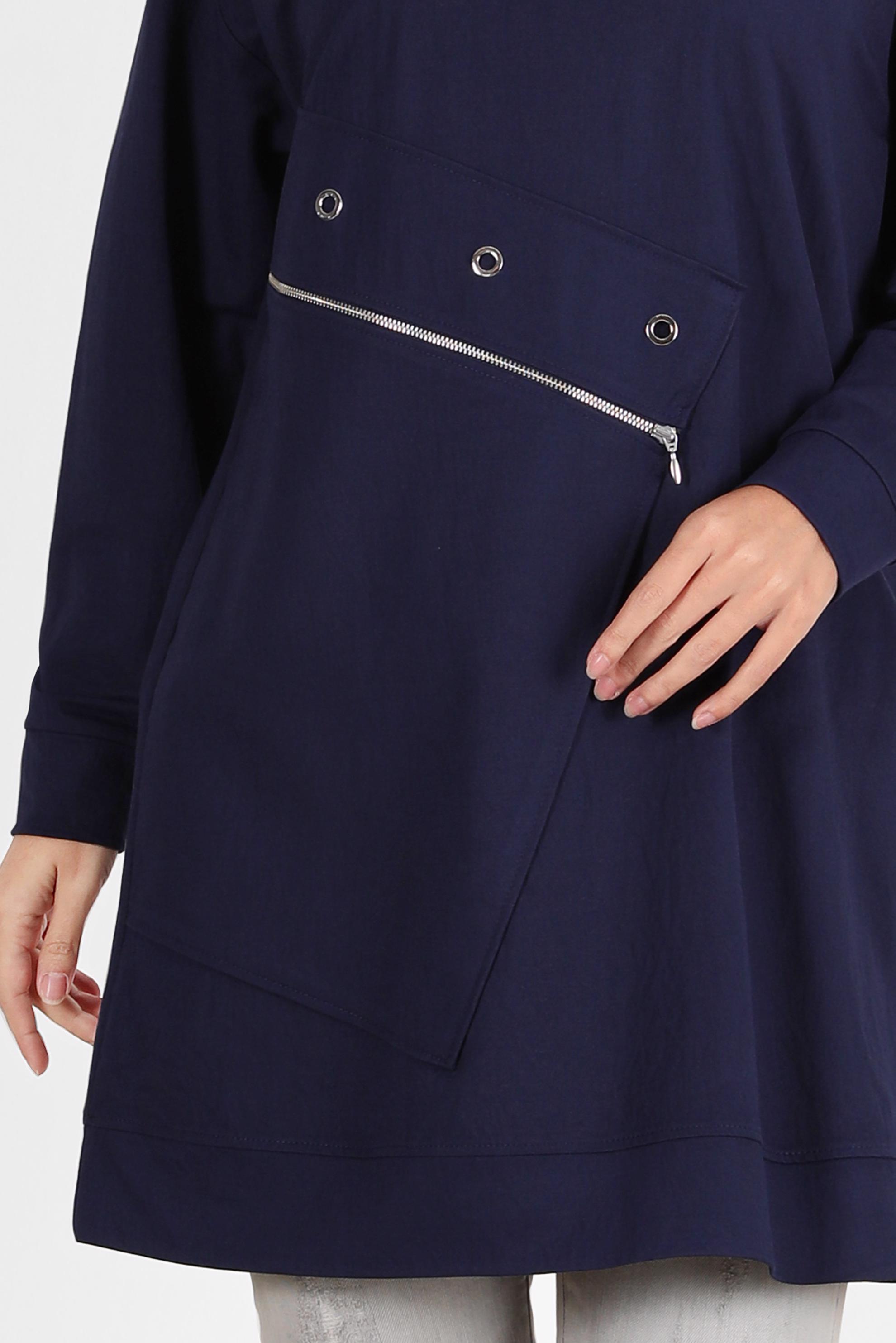 Tesettür giyim LACİVERT KUŞGÖZÜ DETAYLI FERMUARLI EŞOFMAN TUNİK 42898 