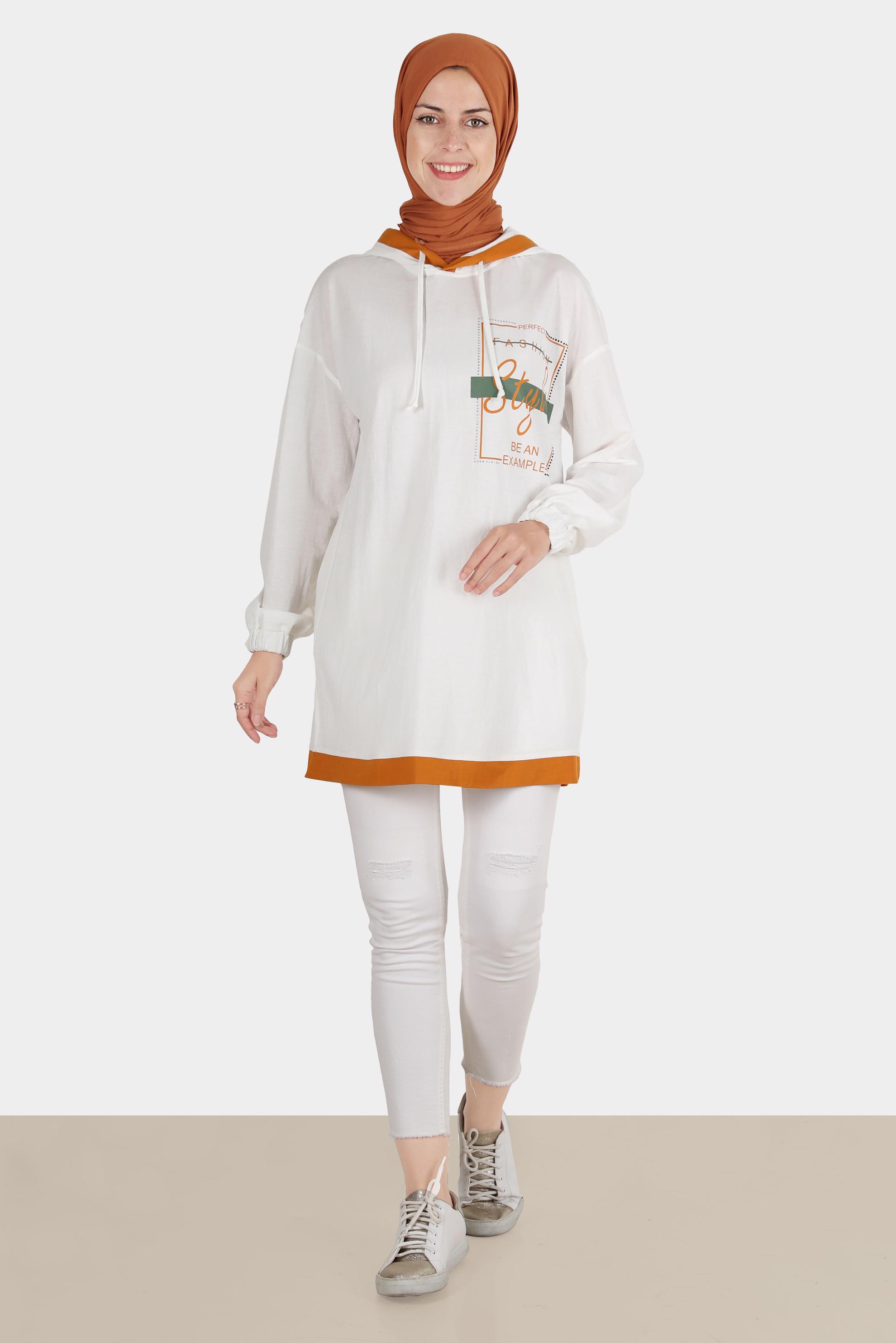 Vêtements hijab BEIGE TUNIQUE DE SURVÊTEMENT IMPRIMÉ À CAPUCHE 42900