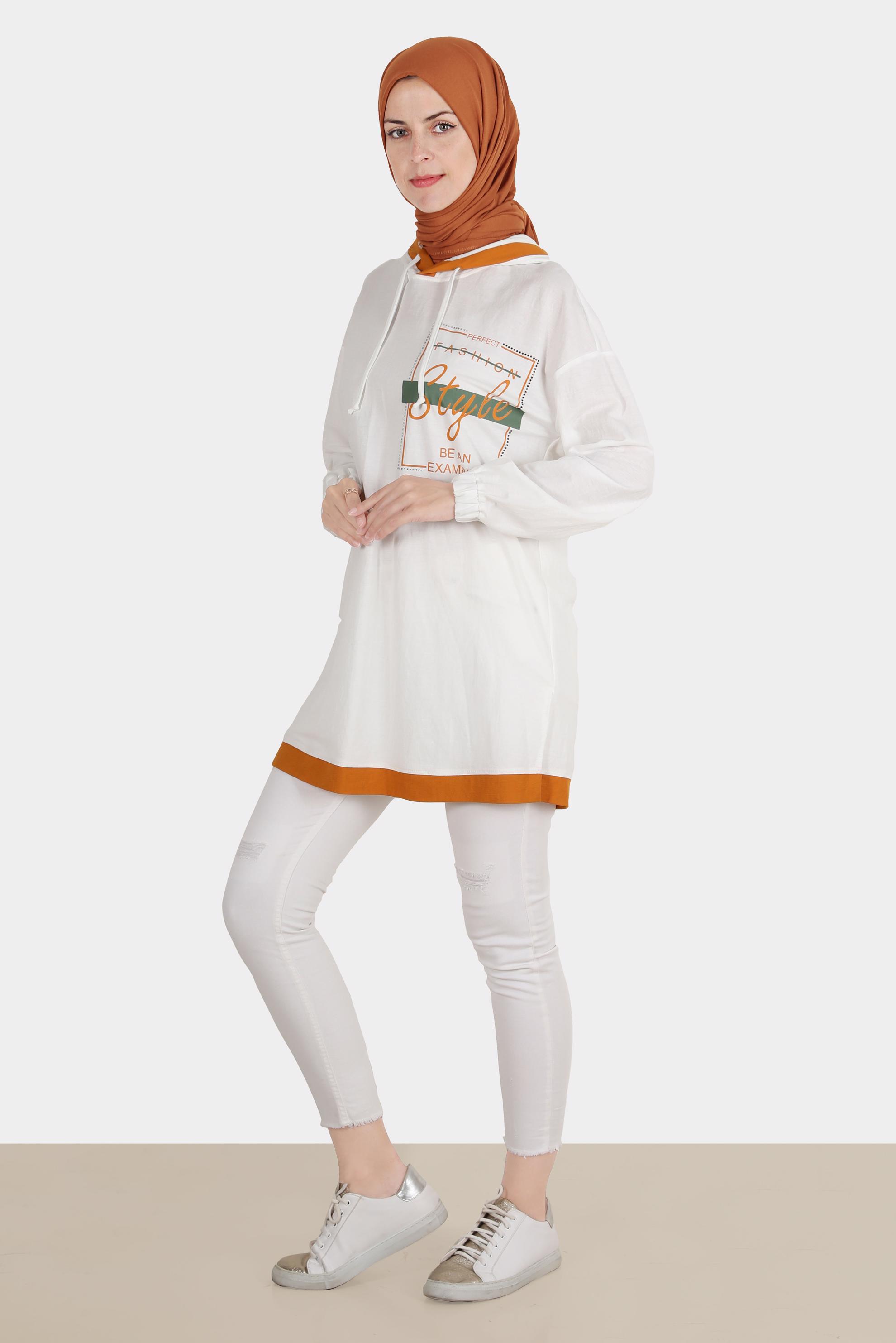 Vêtements hijab BEIGE TUNIQUE DE SURVÊTEMENT IMPRIMÉ À CAPUCHE 42900