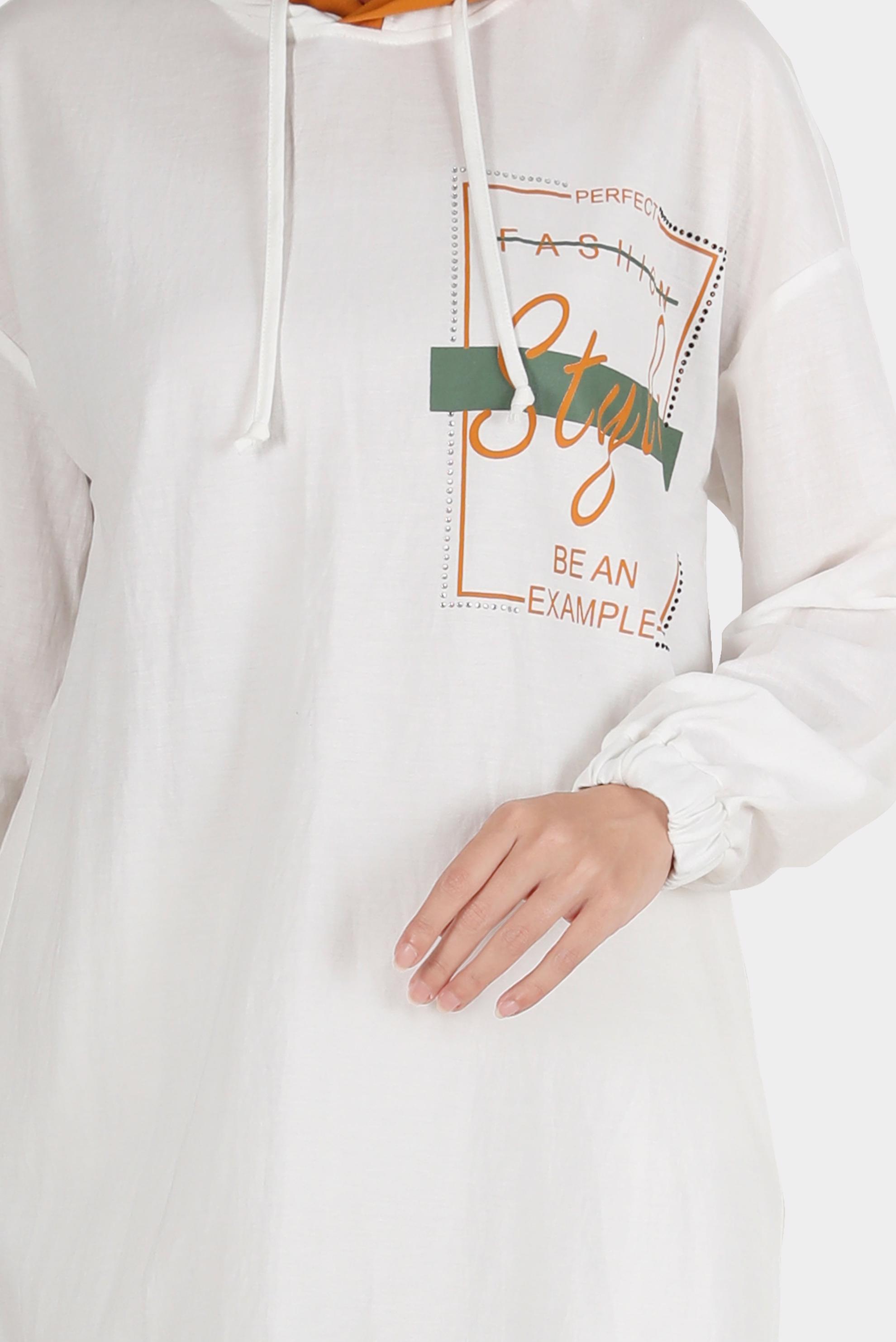 Vêtements hijab BEIGE TUNIQUE DE SURVÊTEMENT IMPRIMÉ À CAPUCHE 42900